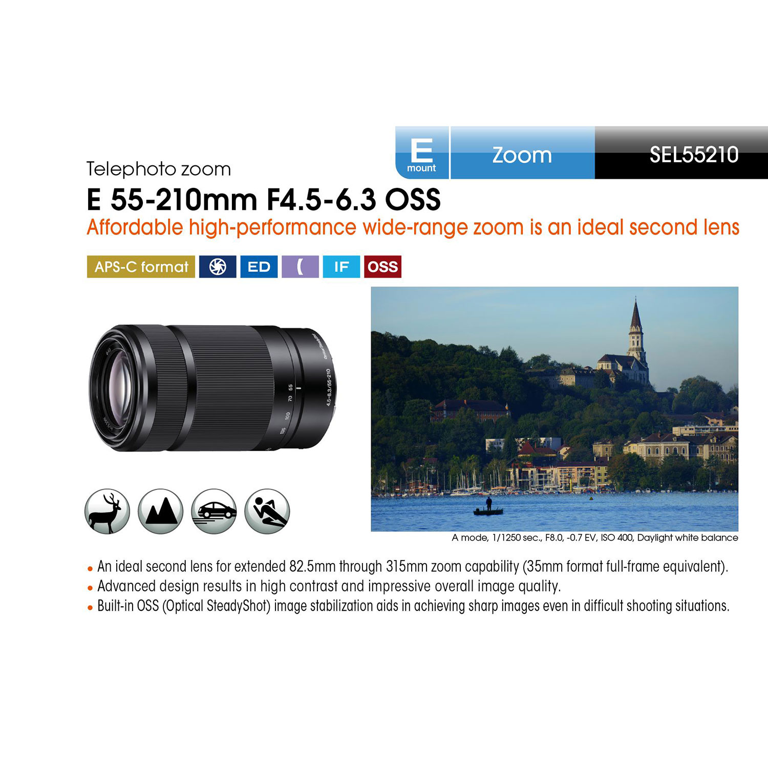 Sony E-Mount APS-C 55–210mm f/4.5-6.3 OSS 3.8x Telephoto Zoom Lens
