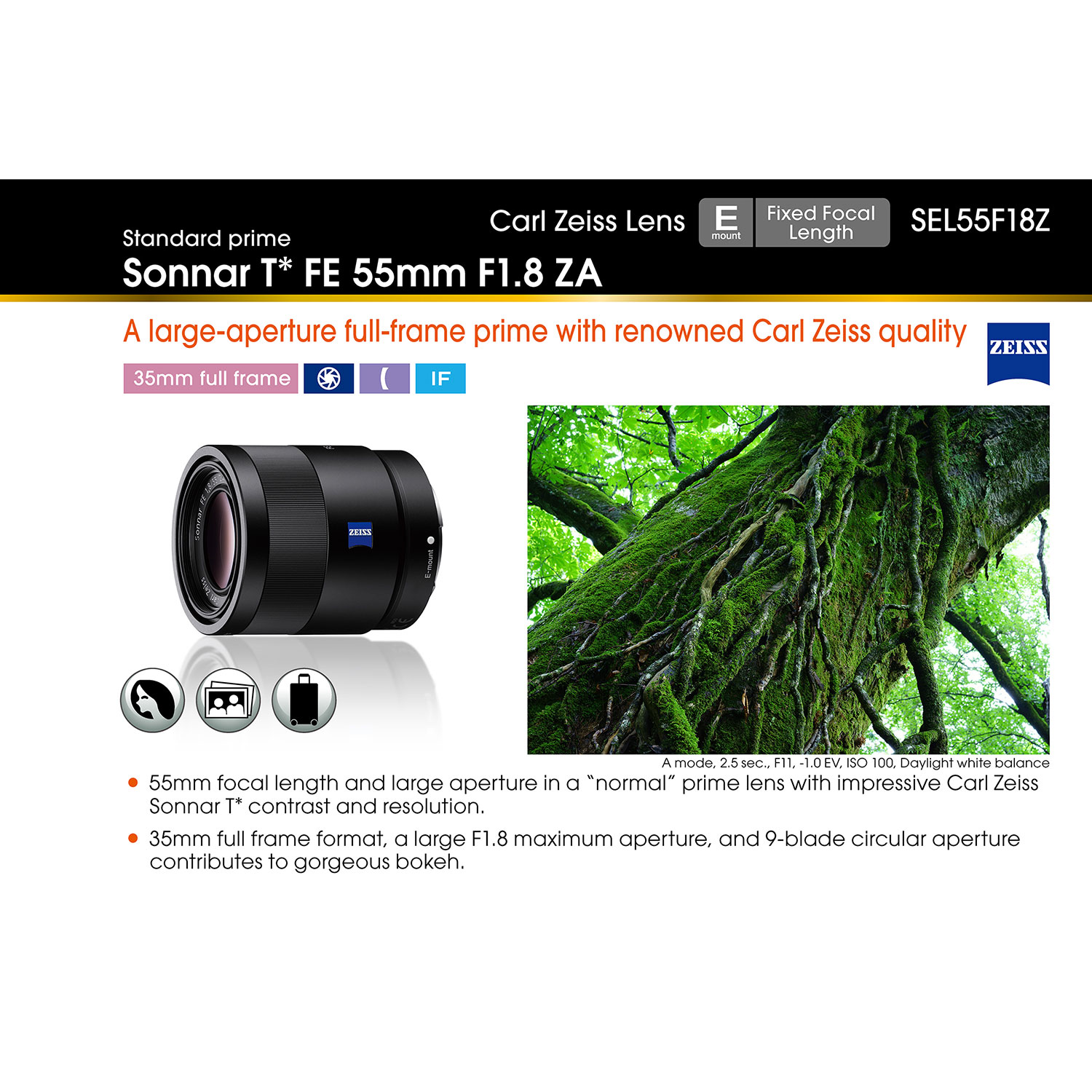 Sony E-Mount Full-Frame FE Sonnar T 55mm f/1.8 ZEISS Prime 