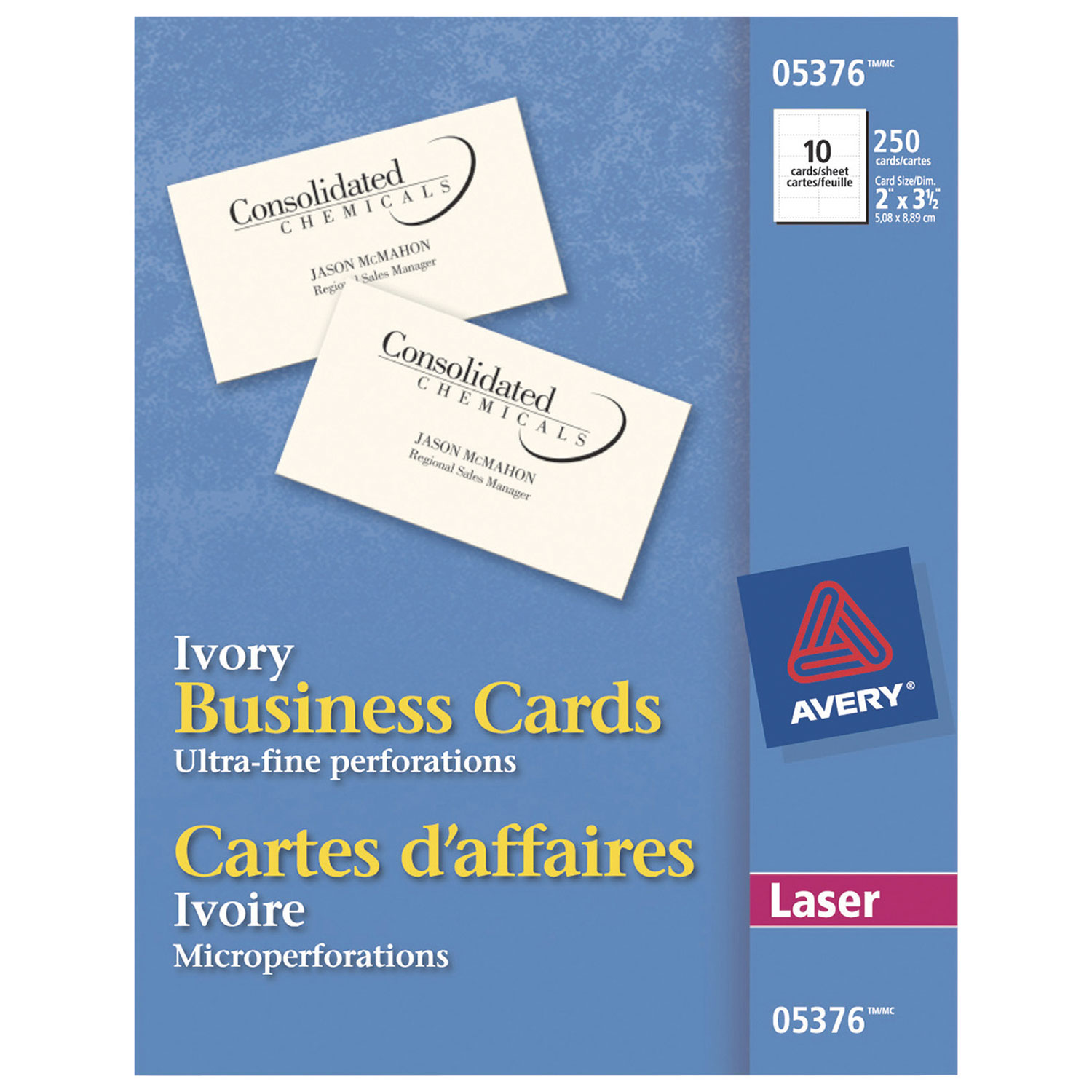 Cartes professionnelles 2 x 3,5 po d'Avery - Paquet de 250 - Ivoire