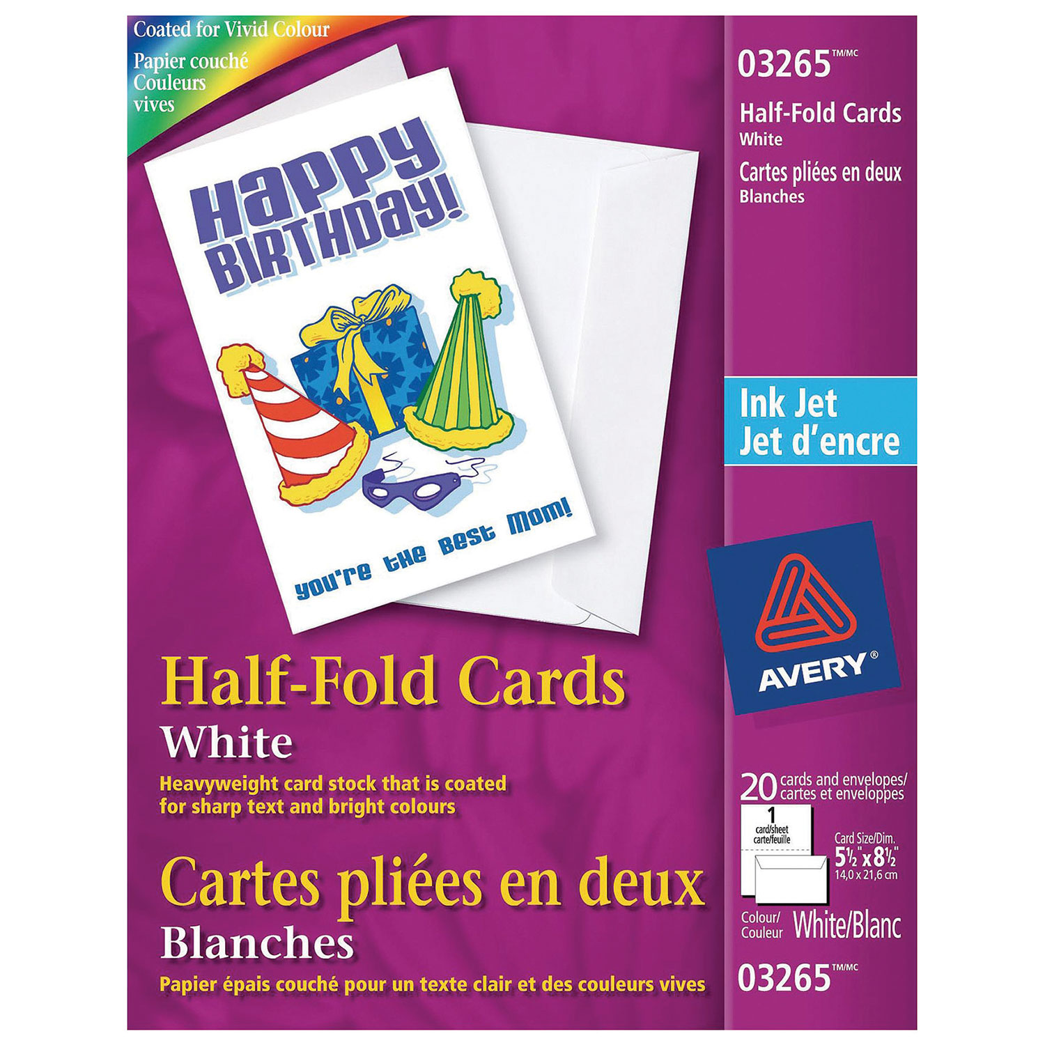 Cartes pliées en deux de 5,5 x 8,5 po d'Avery - 20 cartes - Blanc