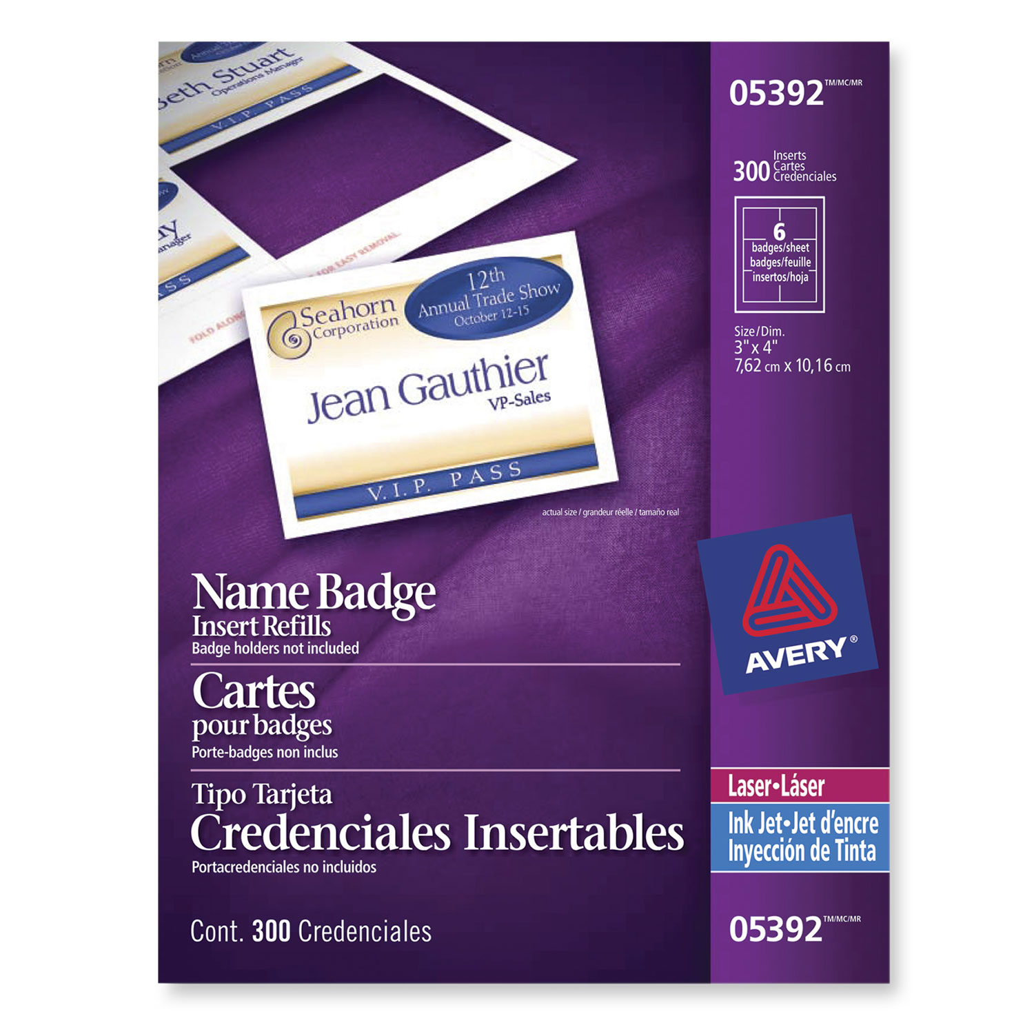 Cartes pour porte-noms d'Avery - Paquet de 300 - Blanc