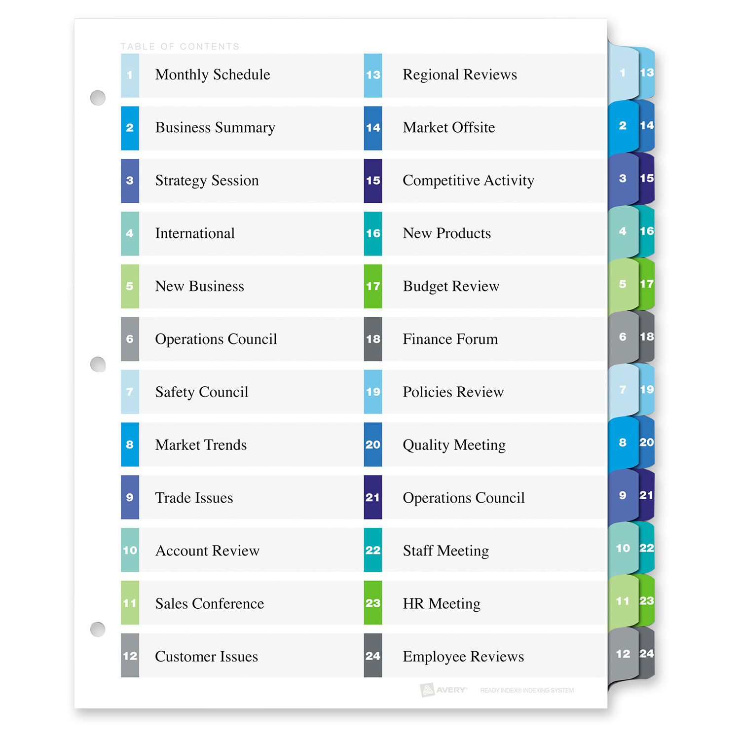 Intercalaires avec table des matières Ready Index d'Avery - Paquet de 24 - Multicolore