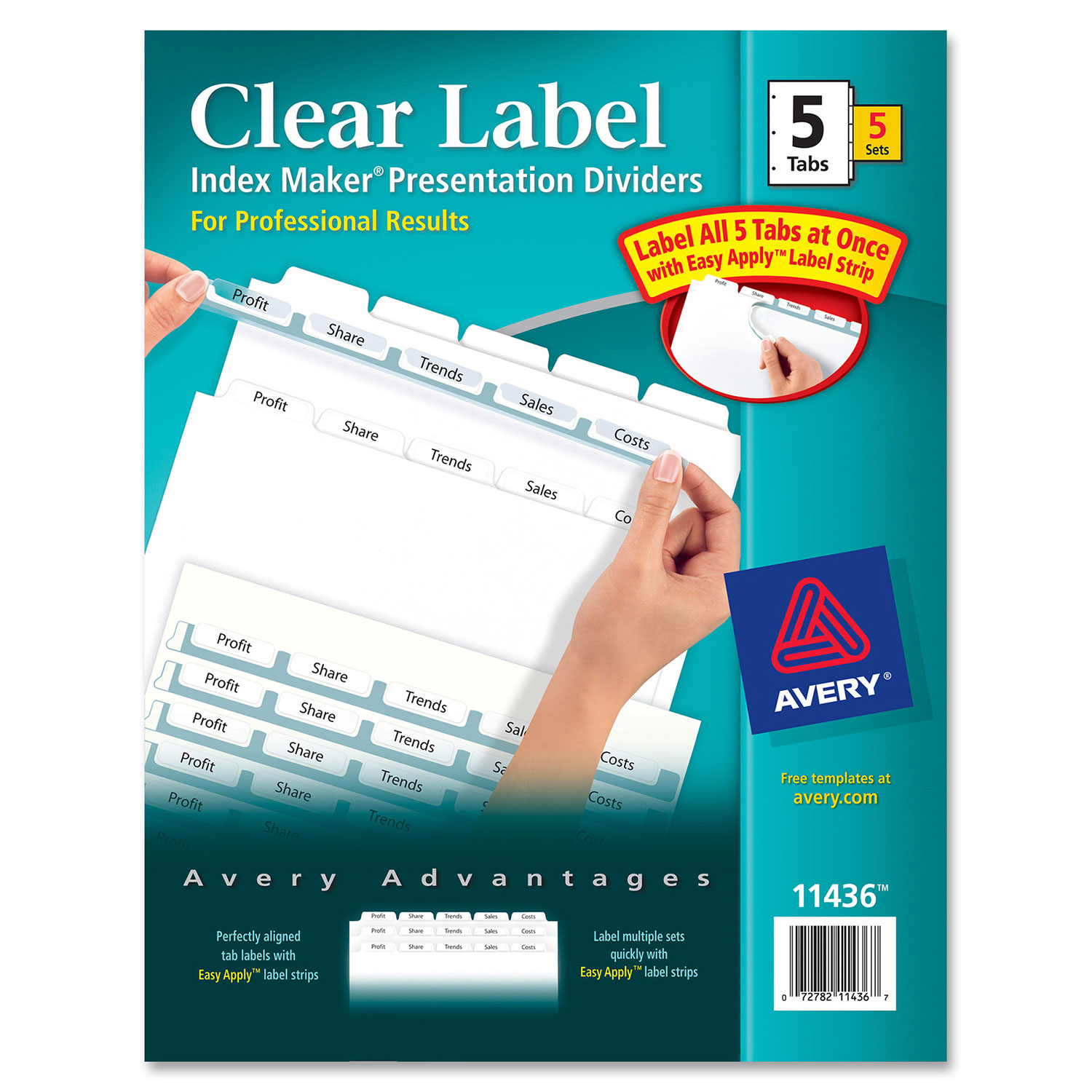 Avery Index Maker Easy Apply Clear Label Divider - 5 Tabs - 5 Pack - White