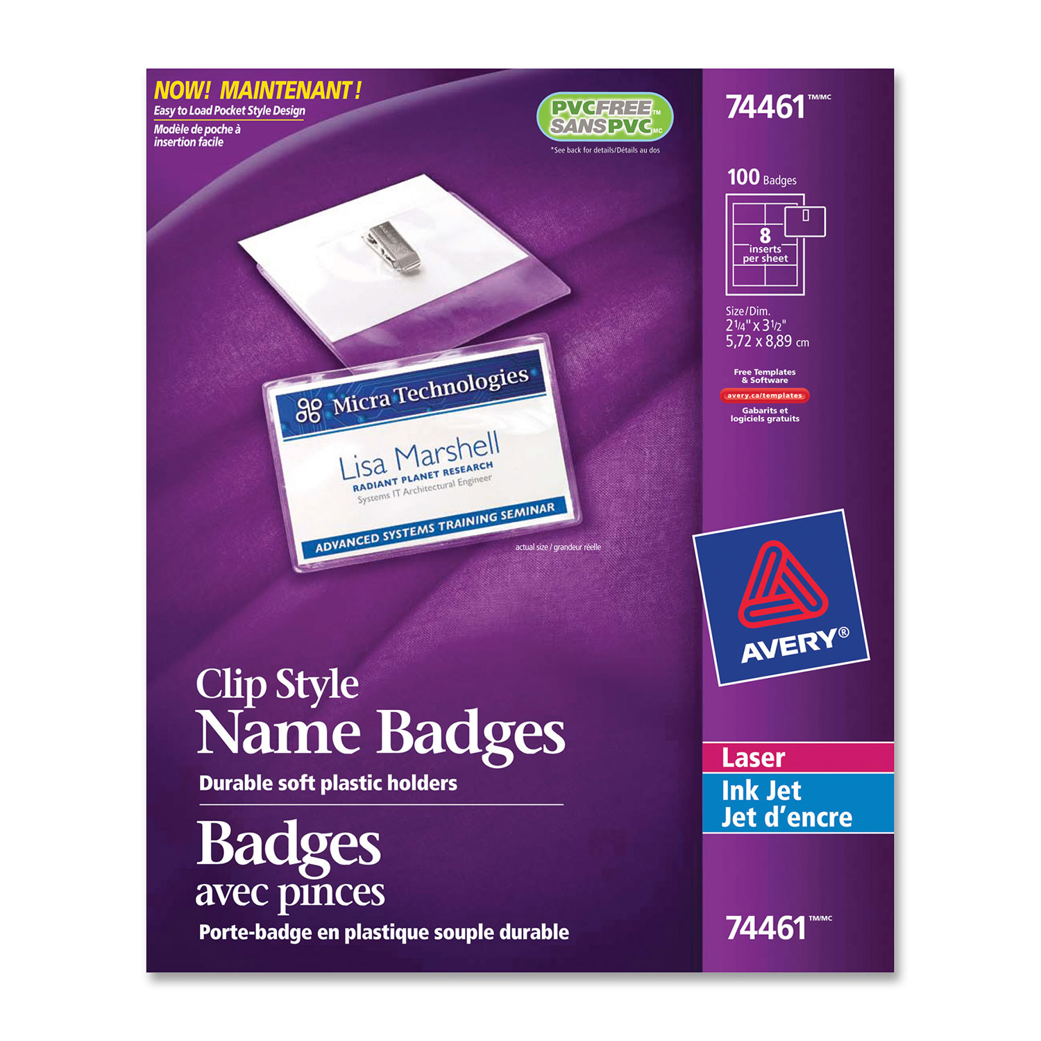 Badges avec pinces d'Avery - Paquet de 100 - Transparent