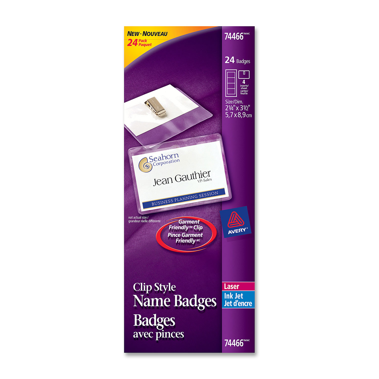 Jeu de badges avec pince d'Avery - Paquet de 24 - Blanc