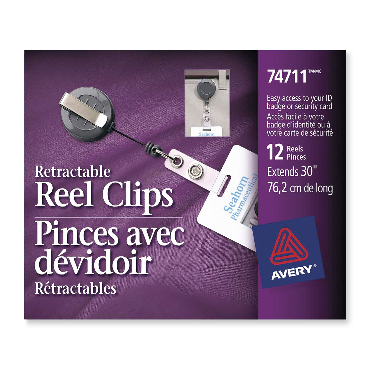 Pince à dévidoir rétractable d'Avery - Paquet de 12 - Noir