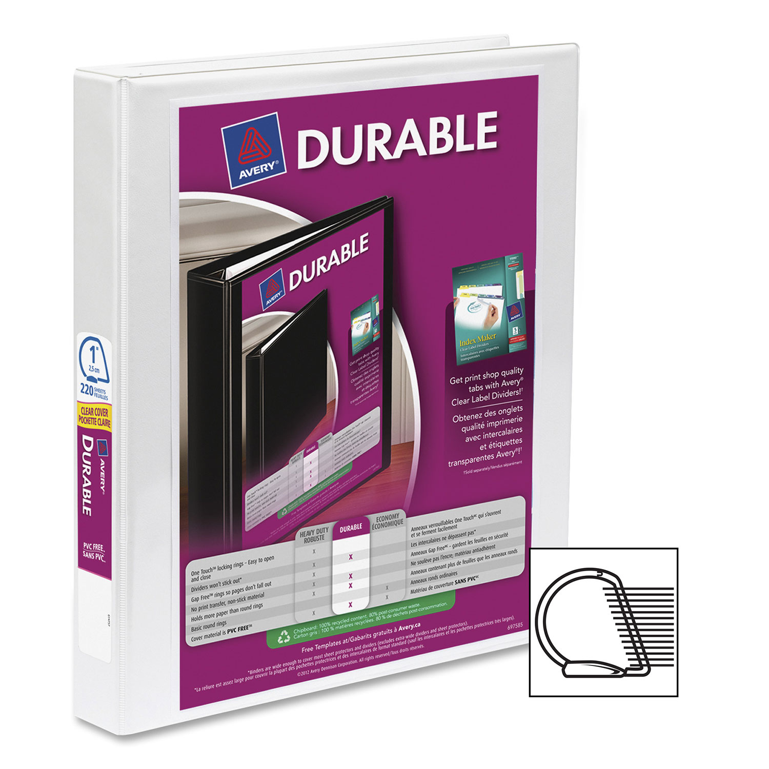 Reliure à anneaux en C de 1 po Durable View d'Avery - Blanc