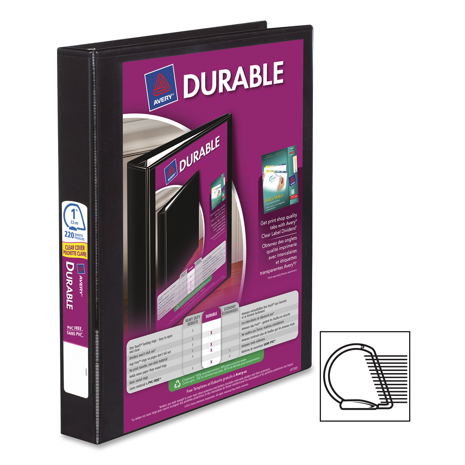 Reliure à anneaux en C de 1 po Durable View d'Avery - Noir