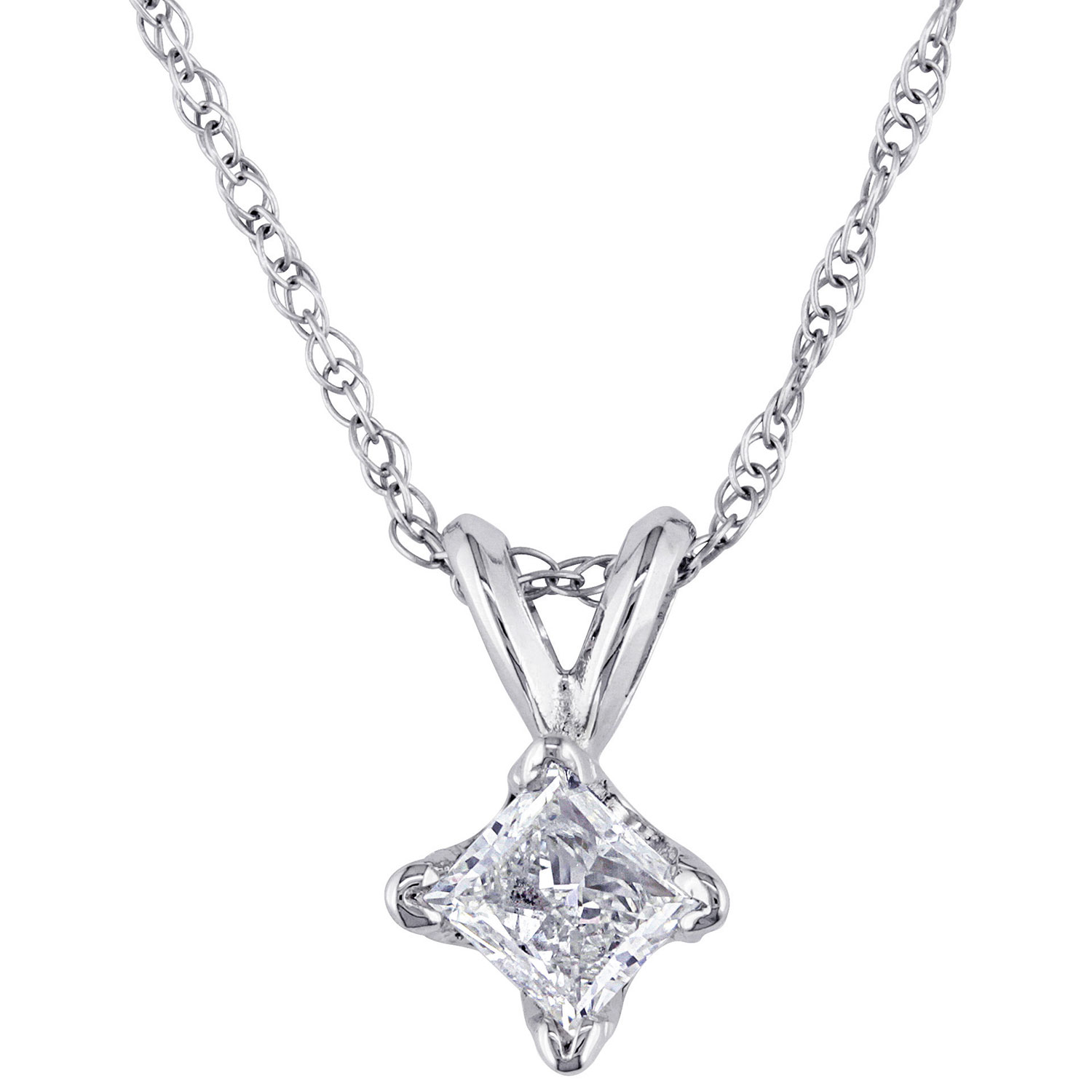 Pendentif solitaire en or blanc 14 ct avec diamant blanc Amour de Delmar
