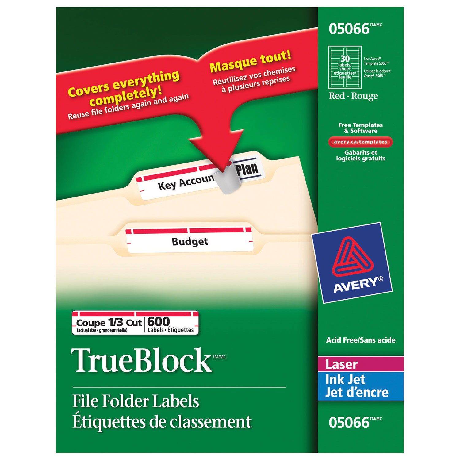 Étiquettes de classement d'Avery - Paquet de 600 - Rouge