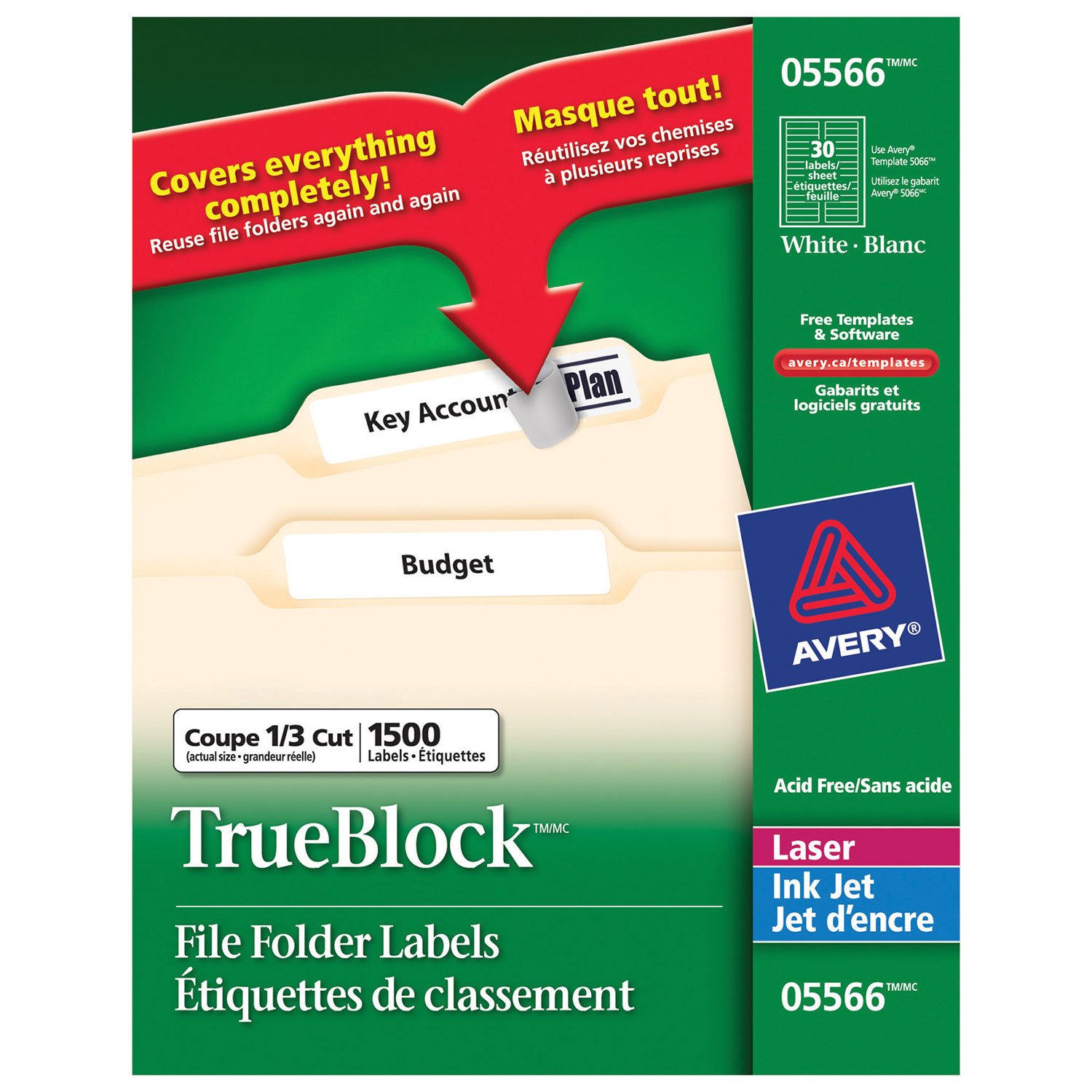 Étiquettes de classement d'Avery - Paquet de 1500 - Blanc