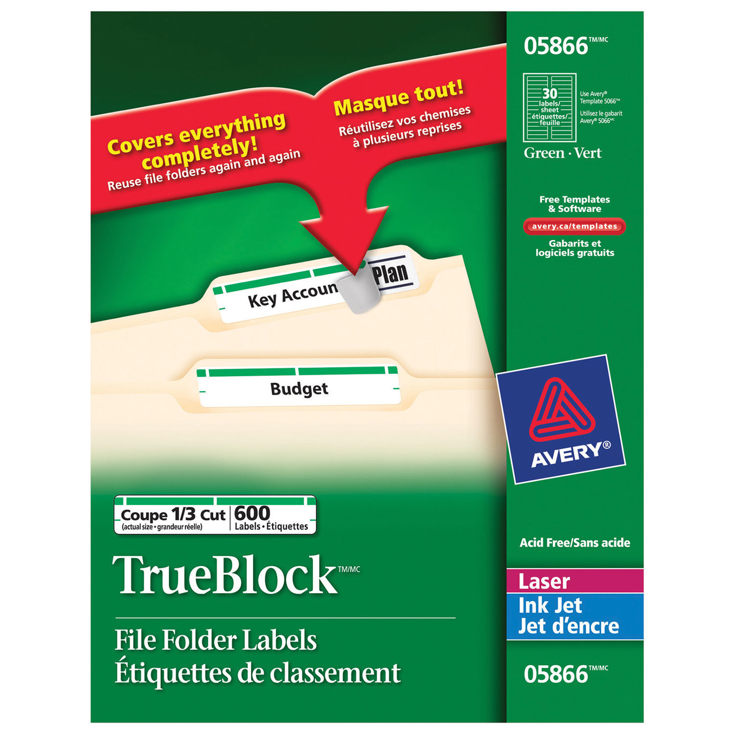 Étiquettes de classement d'Avery - Paquet de 600 - Vert