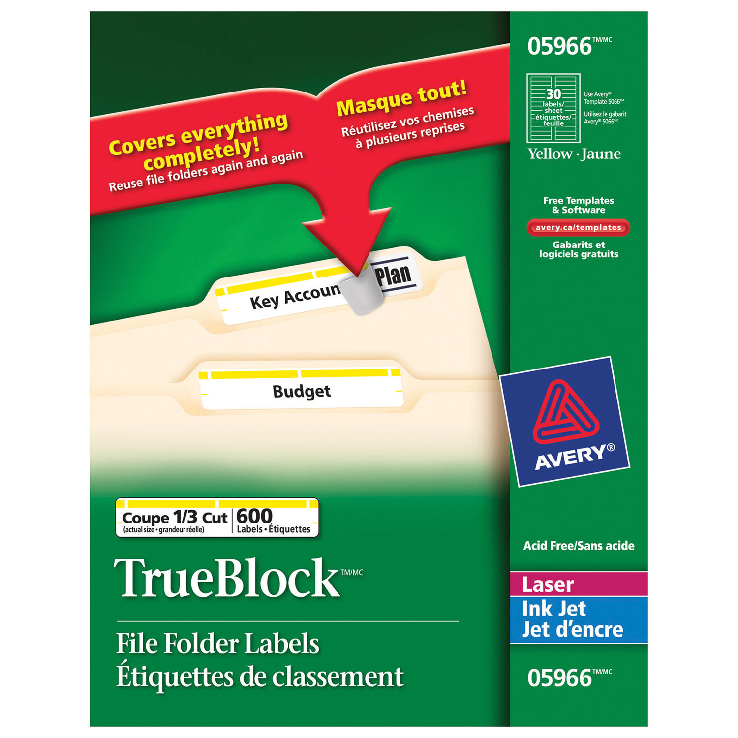 Étiquettes de classement d'Avery - Paquet de 600 - Jaune