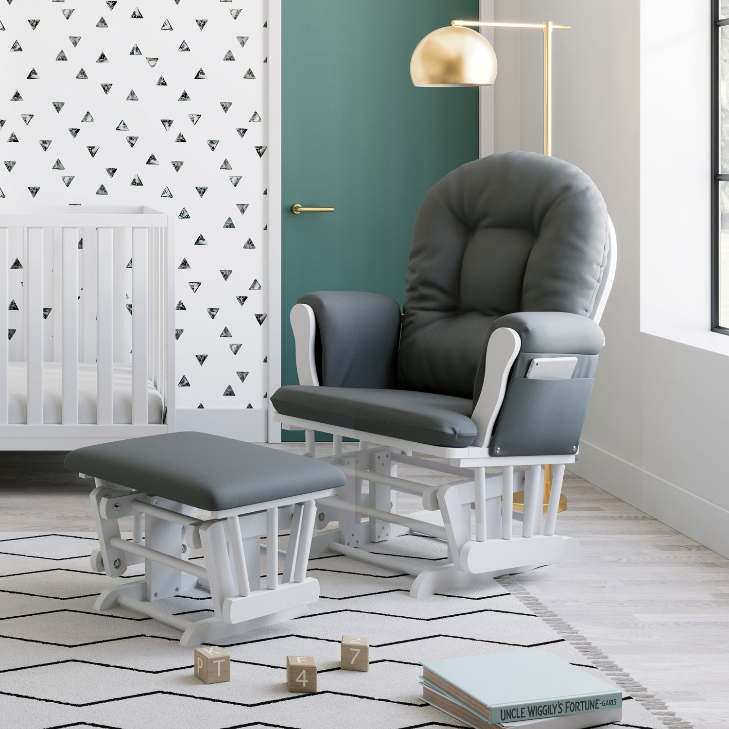 Stork Craft Custom Hoop Glider With Ottoman - White/Grey