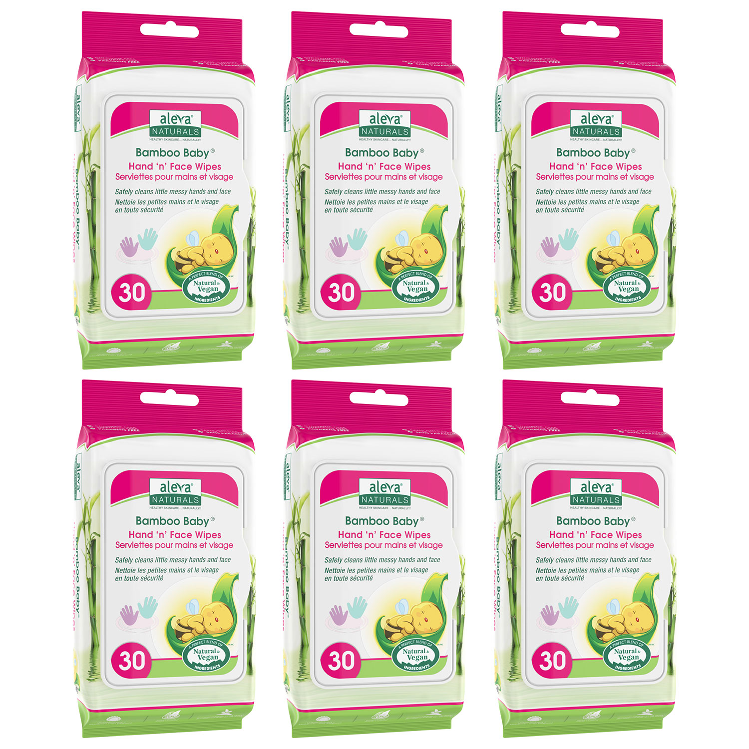 Lingettes Bamboo Baby pour mains et visage d'Aleva Naturals - Paquet économique - 180 lingettes