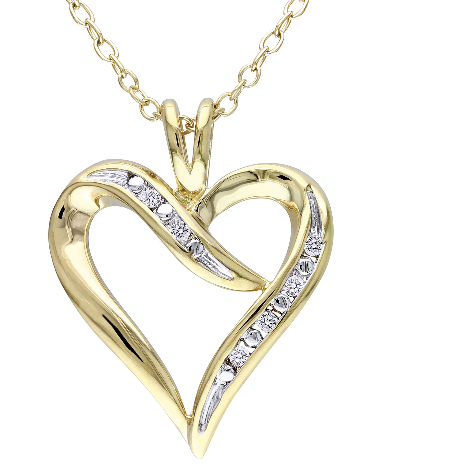 0.048ctw Diamond Heart Pendant Necklace in Yellow Plated Silver