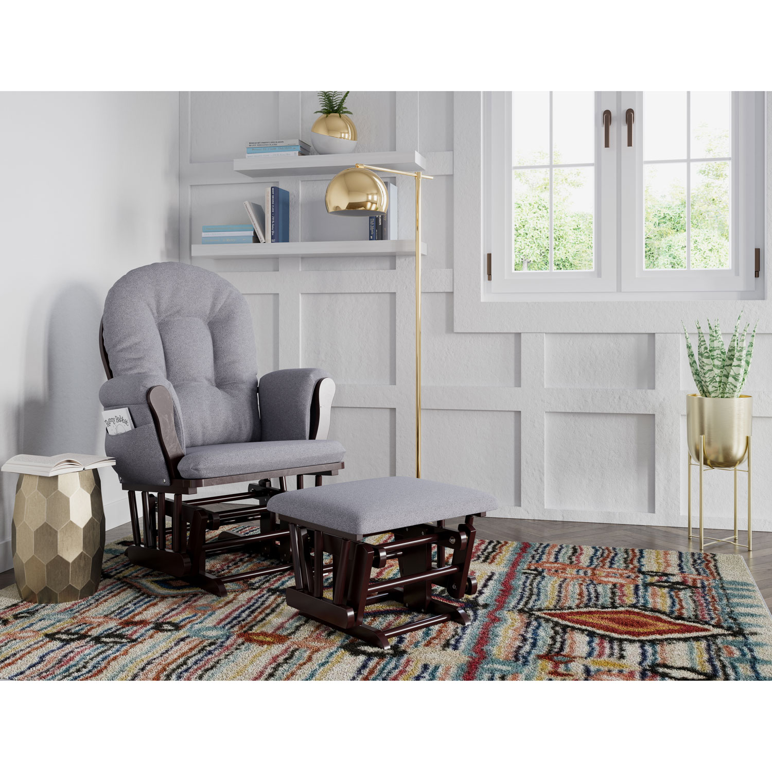 Fauteuil coulissant accoudoirs rembourrés et pouf Hoop de Storkcraft - Espresso - Tourbillon gris