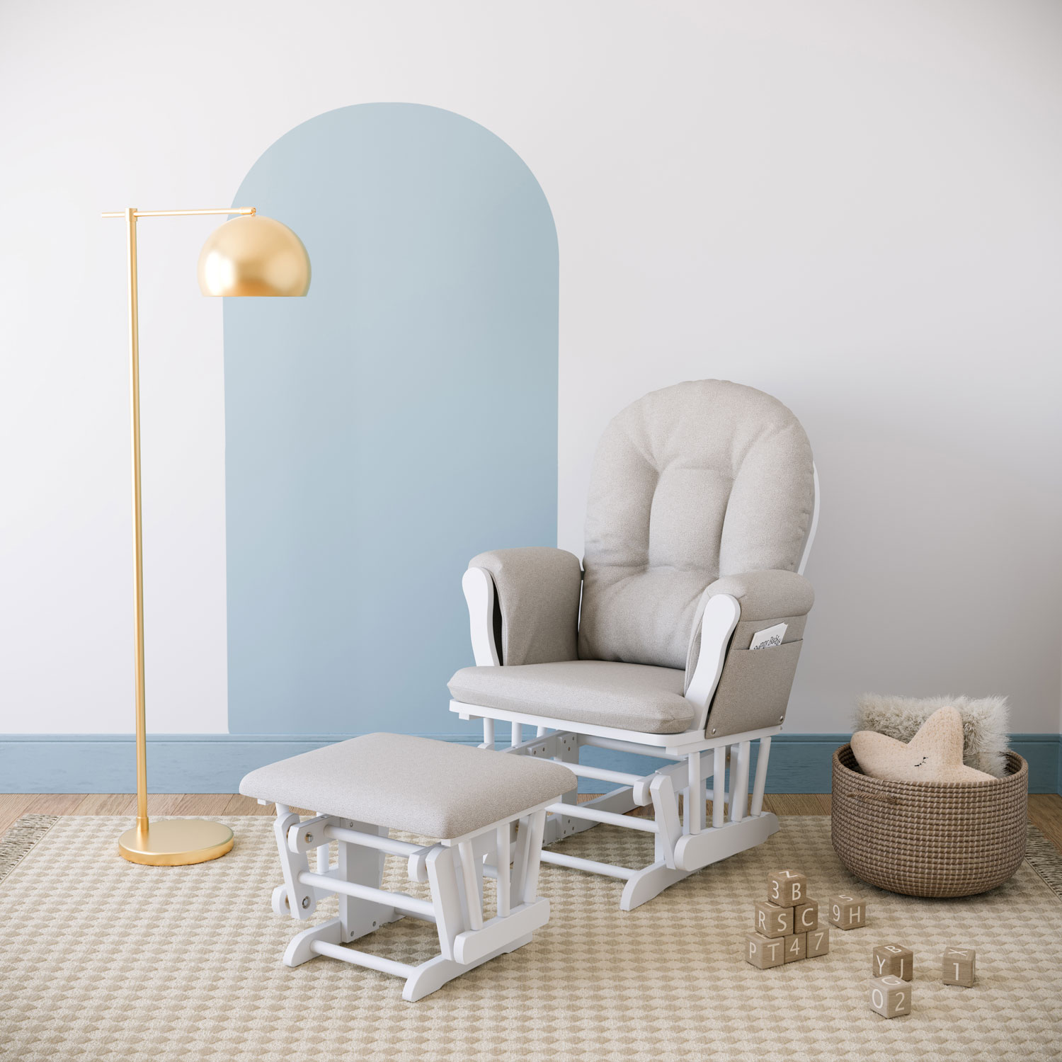 Fauteuil berçant coulissant et pouf Hoop de Stork Craft - Blanc - Tourbillon taupe