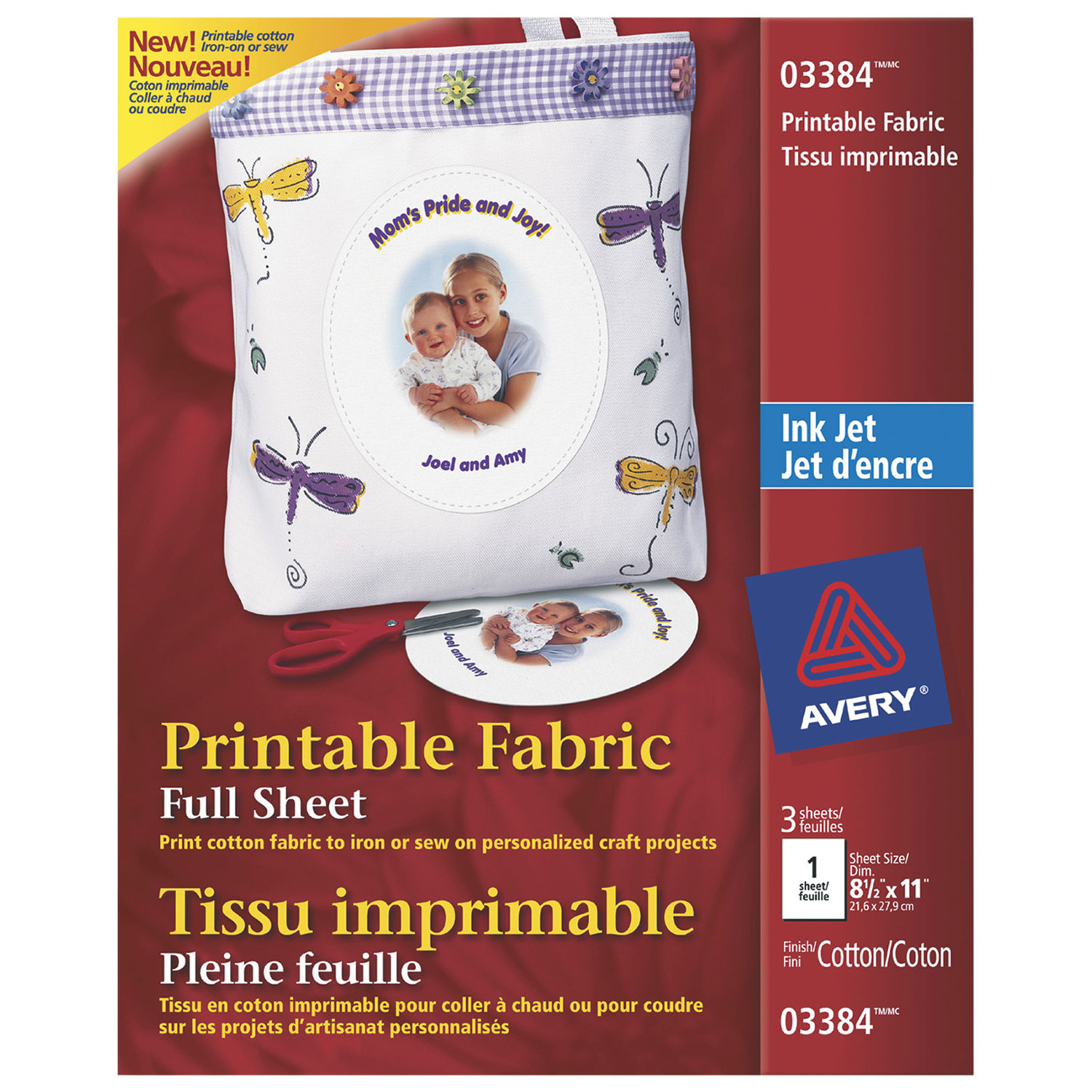 Tissu imprimable au jet d'encre à coller au fer chaud d'Avery - 3 Feuilles