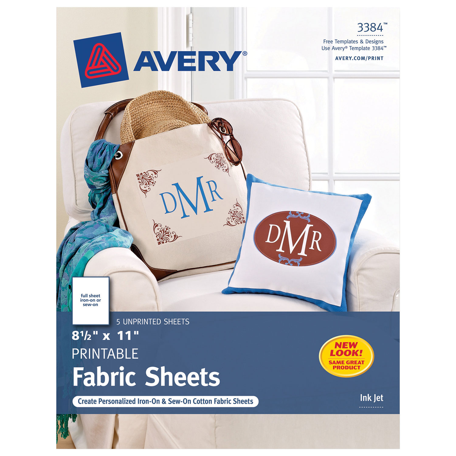 Tissu imprimable au jet d'encre à coller au fer chaud d'Avery - 3 Feuilles