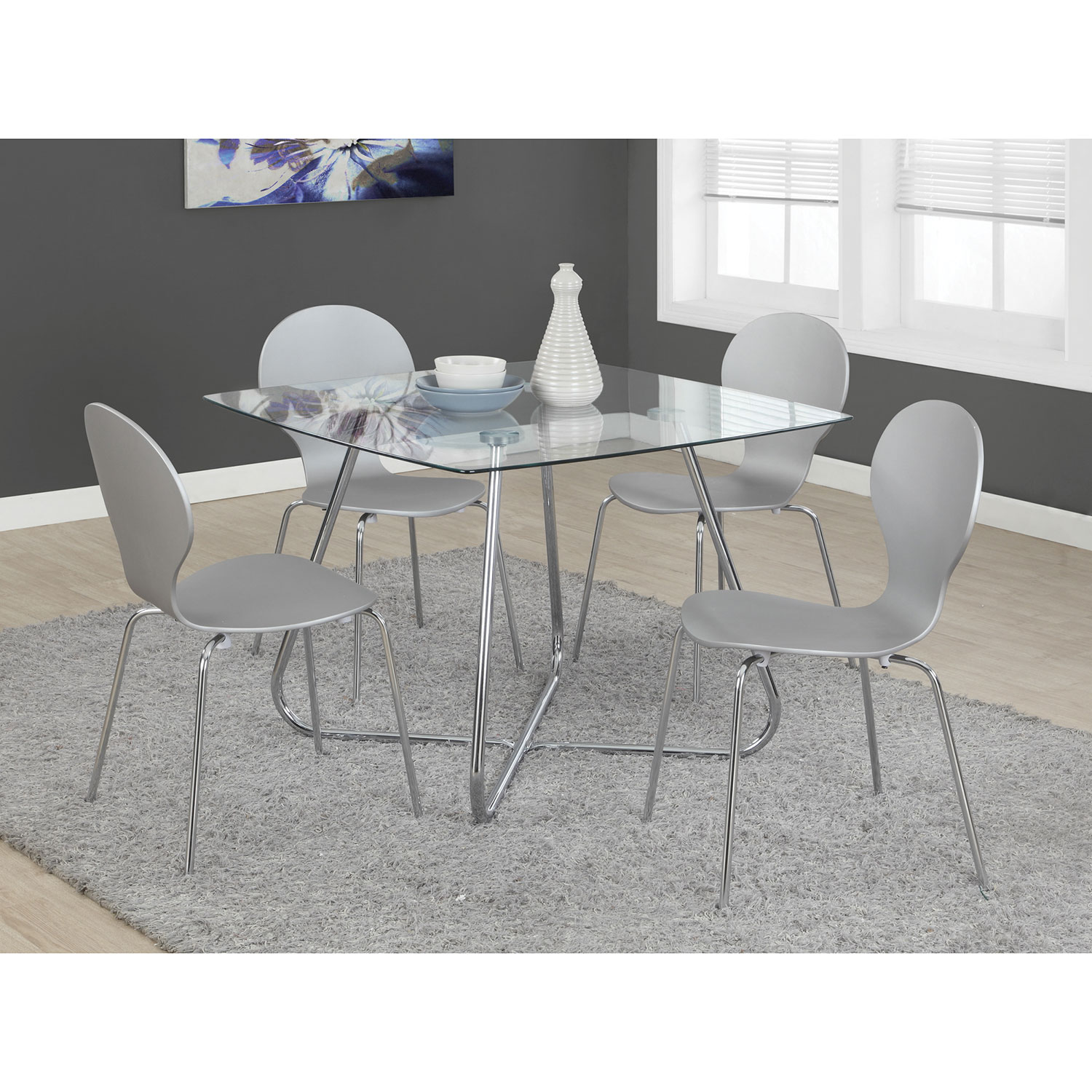 Table de salle à manger carrée pour 4 de style contemporain - Chromé