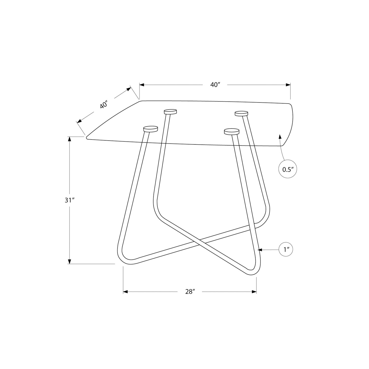 Table de salle à manger carrée pour 4 de style contemporain - Chromé