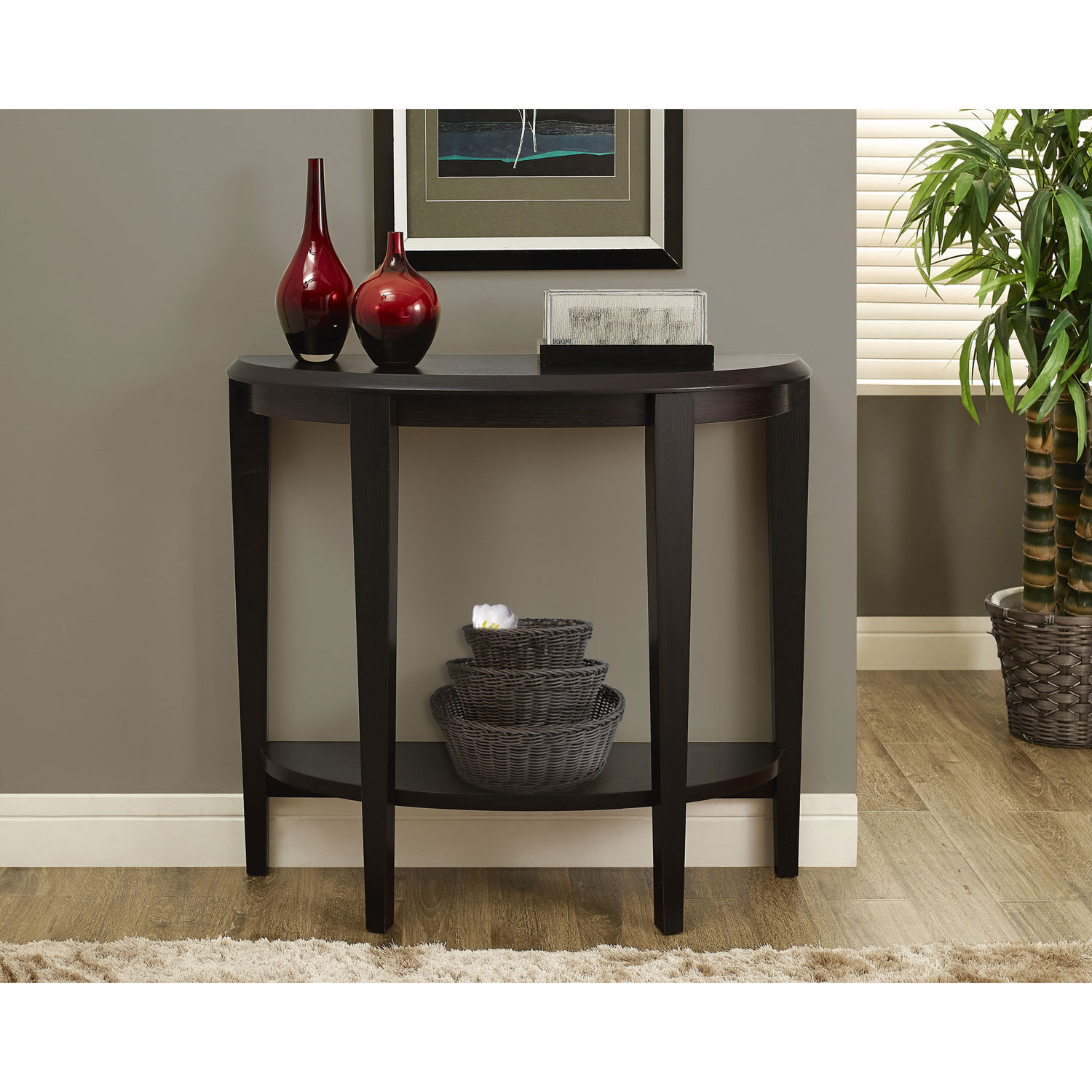Contemporary Half-Moon Accent Table - Cappuccino