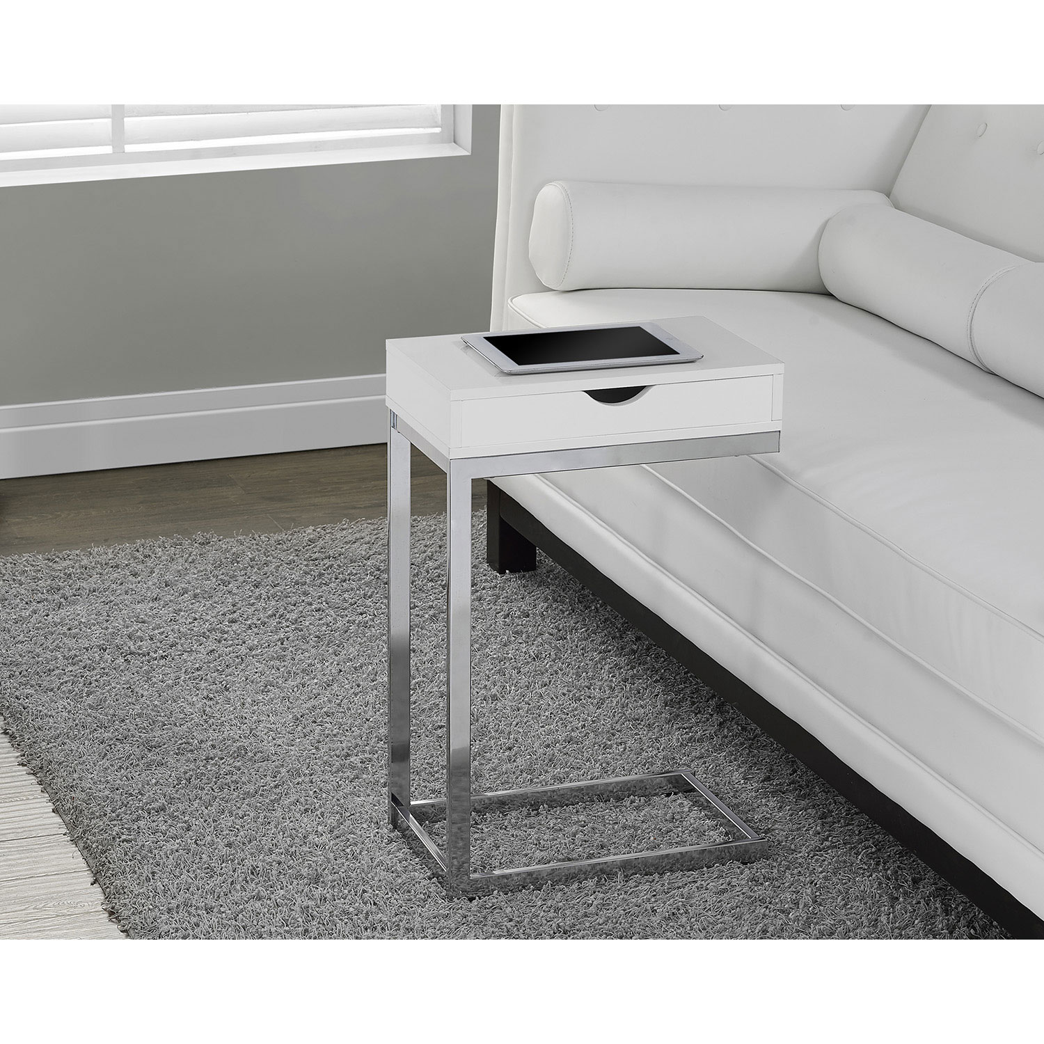 Table d'appoint rectangulaire contemporaine avec tiroir de rangement - Blanc