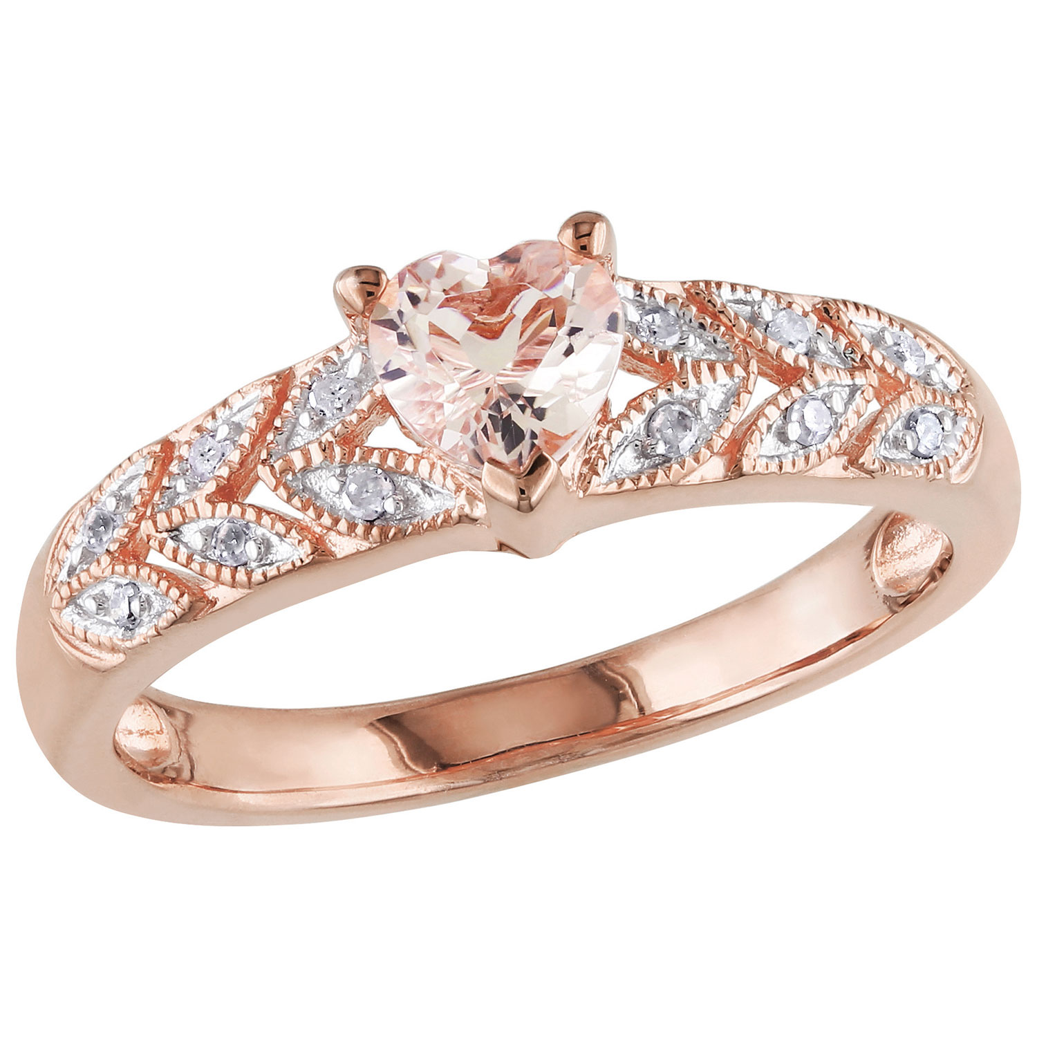 Classic Pink Plated Sterling Silver with Pink Heart Morganite & 0.06ctw White Diamond Ring - Size 6
