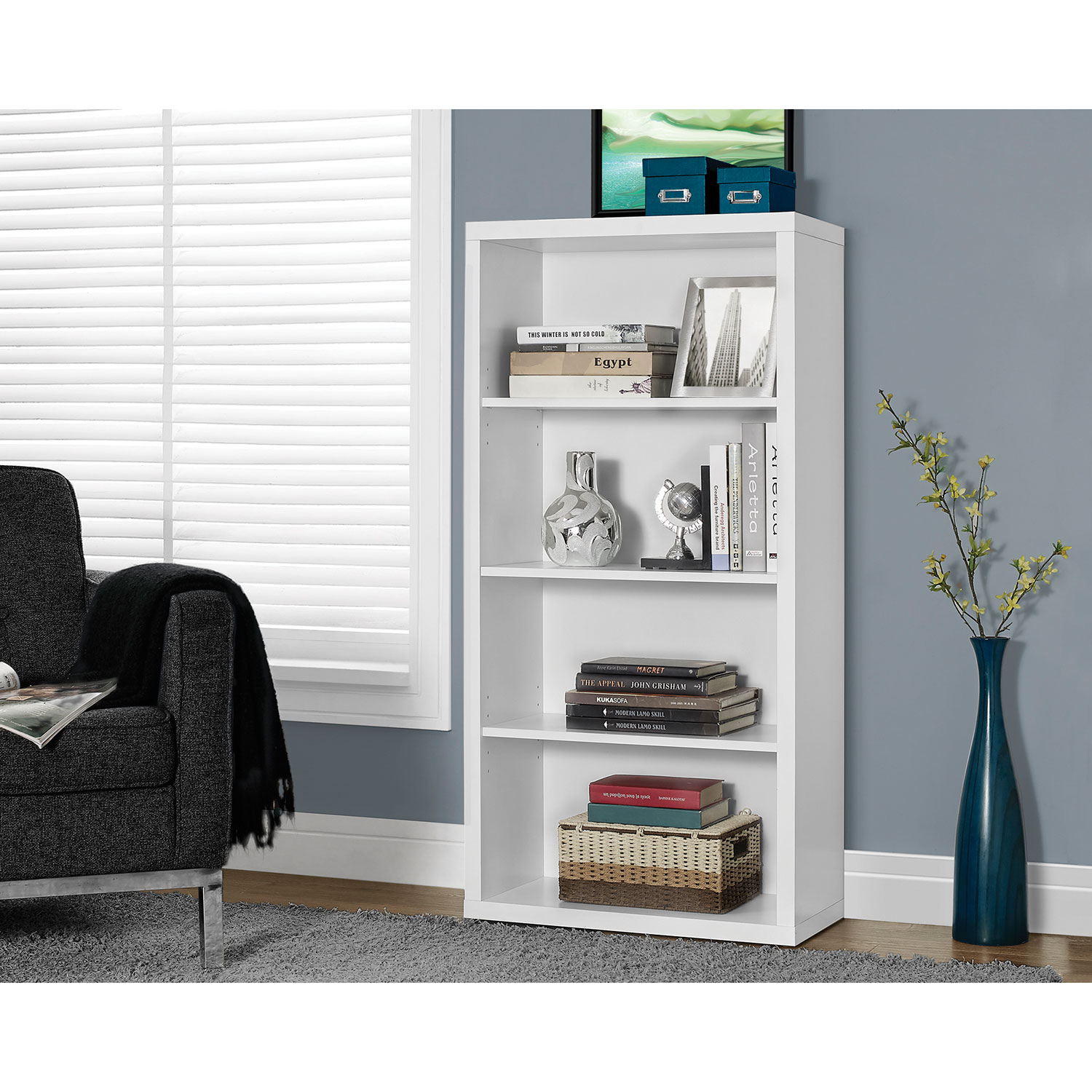 48" 4-Shelf Bookcase - White