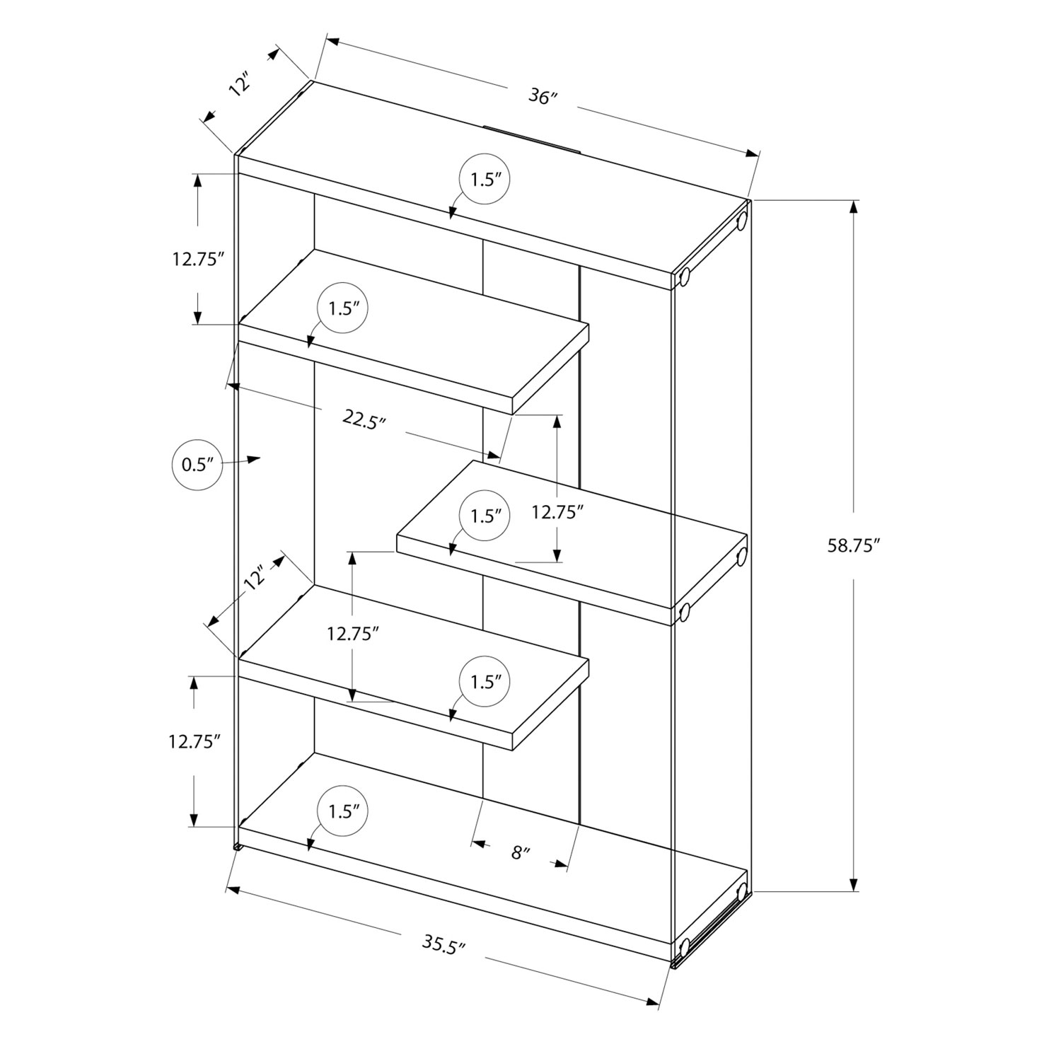 60" 4-Shelf Bookcase - Glossy White