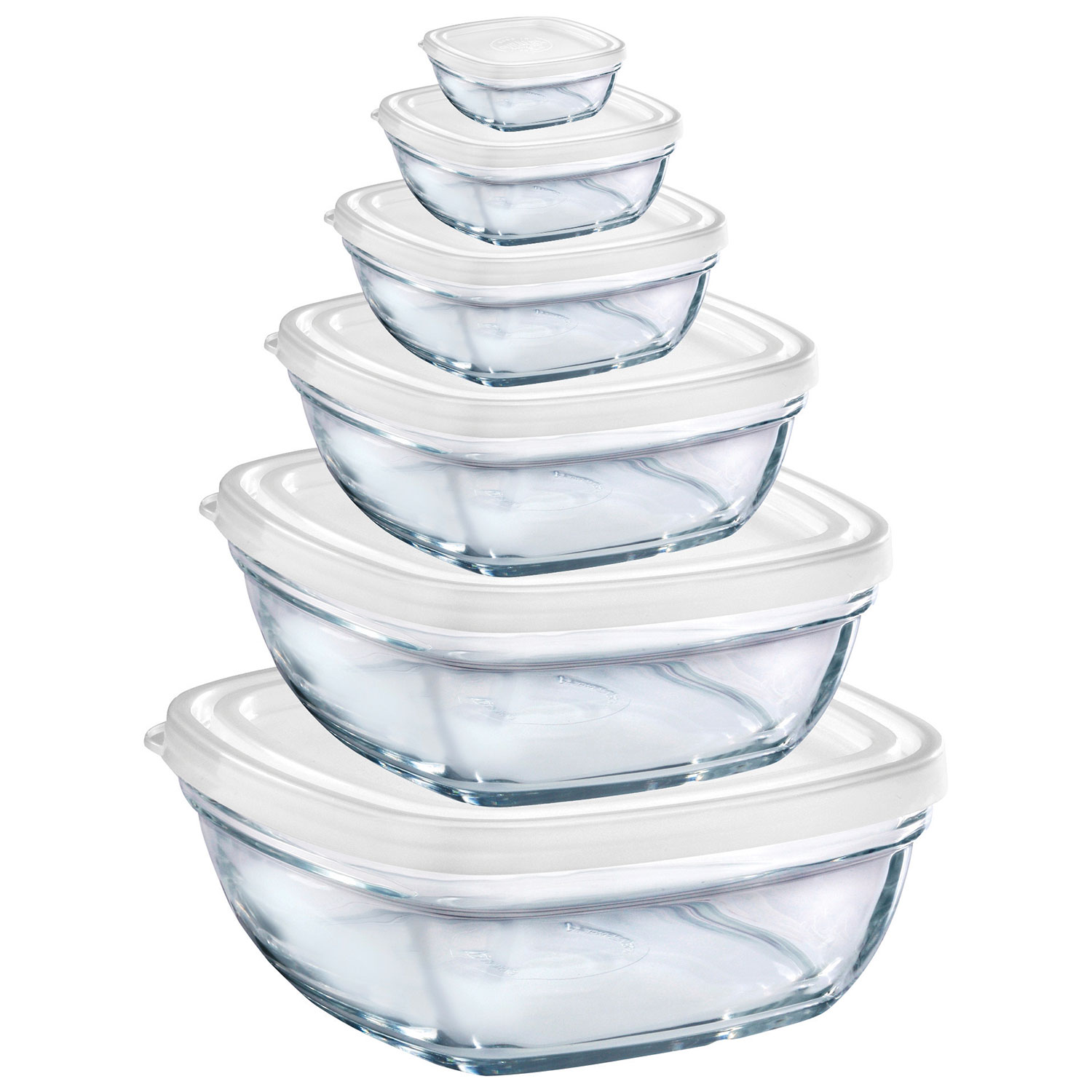Duralex Lys Stackable Bowl with White Lid - Set of 6 - Clear/ White