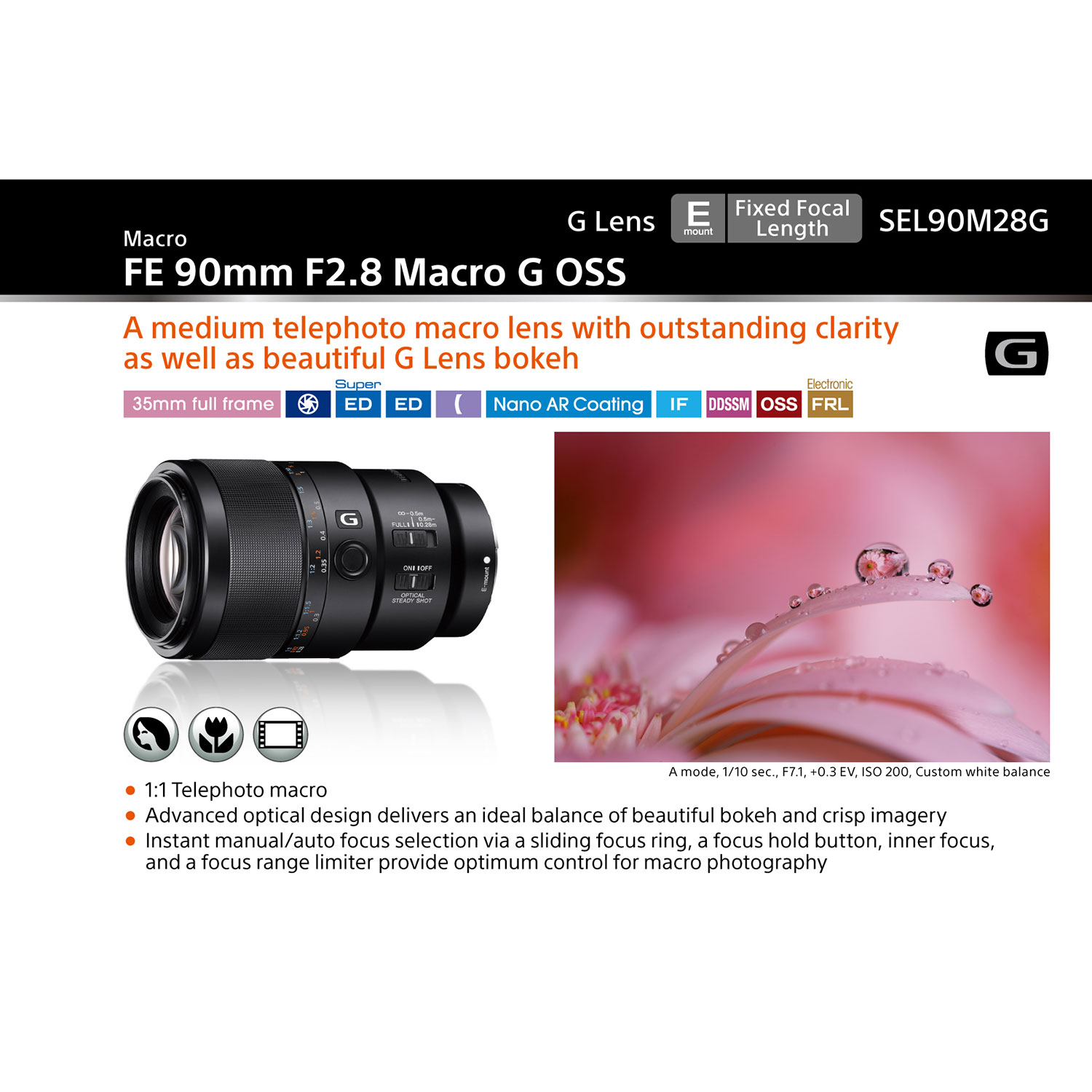 Sony E-Mount Full-Frame FE 90mm f/2.8 Telephoto Close-Up Macro OSS