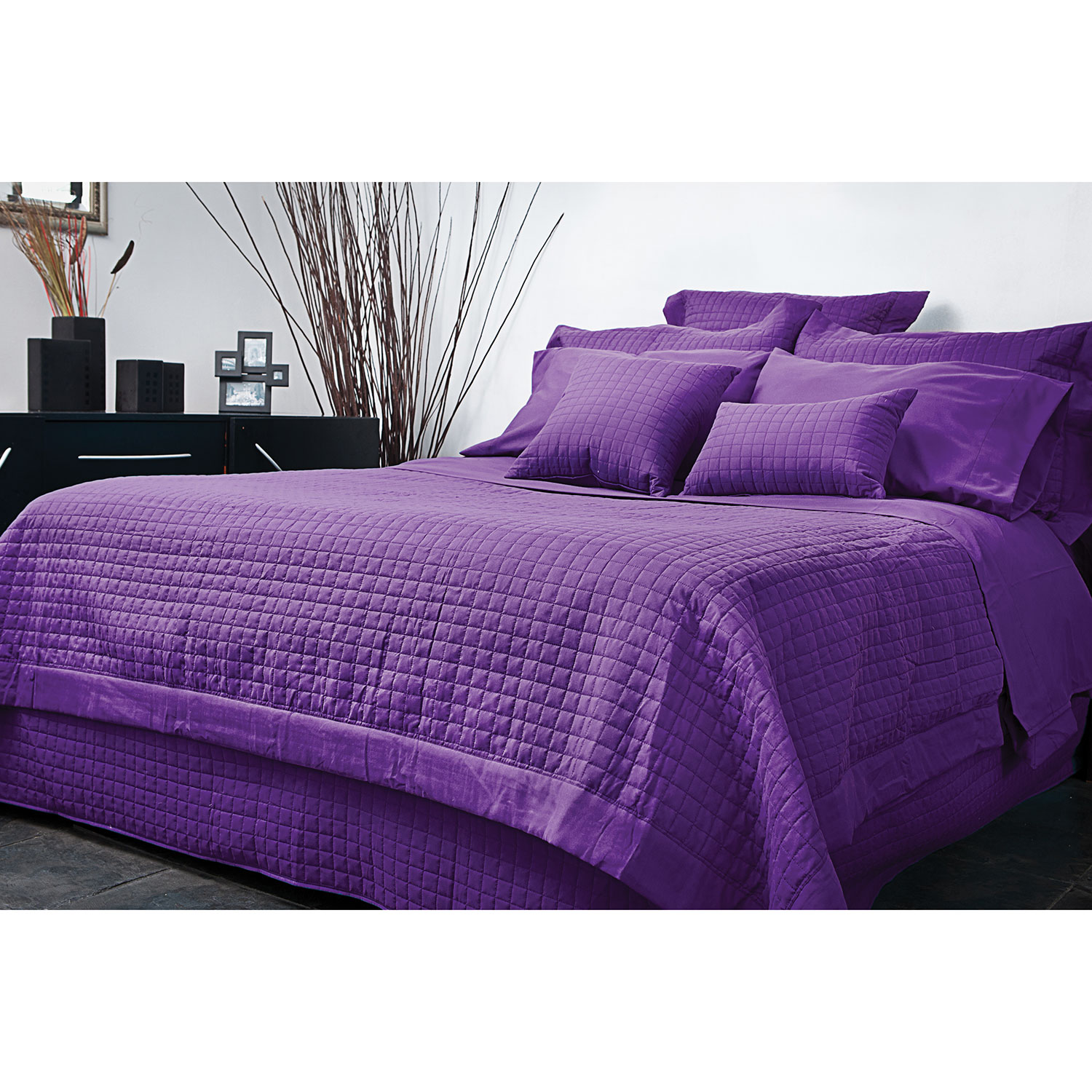 Ensemble avec housse de douillette en microfibre collection Grid de Gouchee Design - Double - Violet