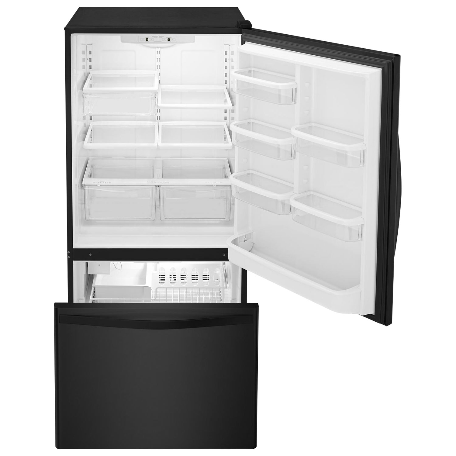 Whirlpool 33" 21.9 Cu. Ft. Bottom Freezer Refrigerator with LED Lighting - Black-on-Black