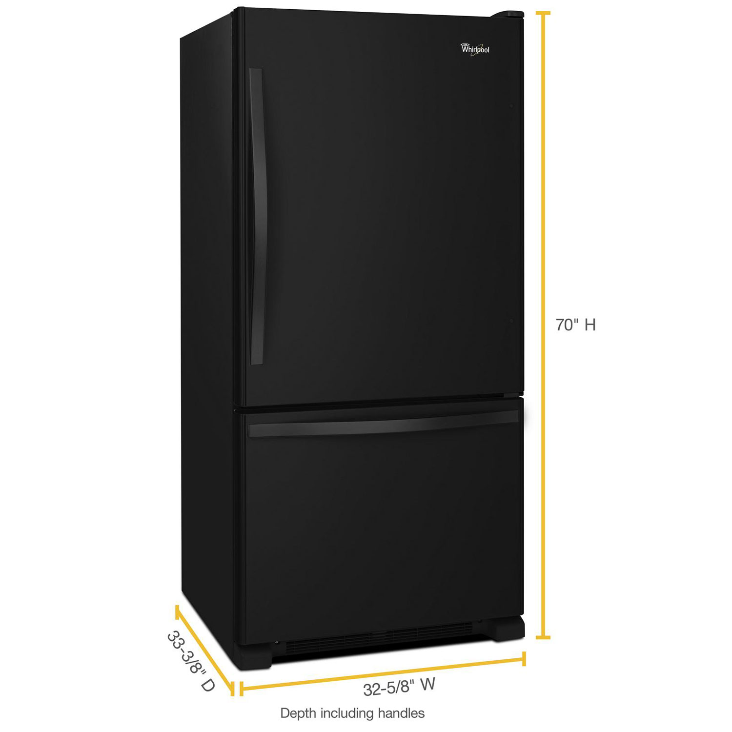 Whirlpool 33" 21.9 Cu. Ft. Bottom Freezer Refrigerator with LED Lighting - Black-on-Black