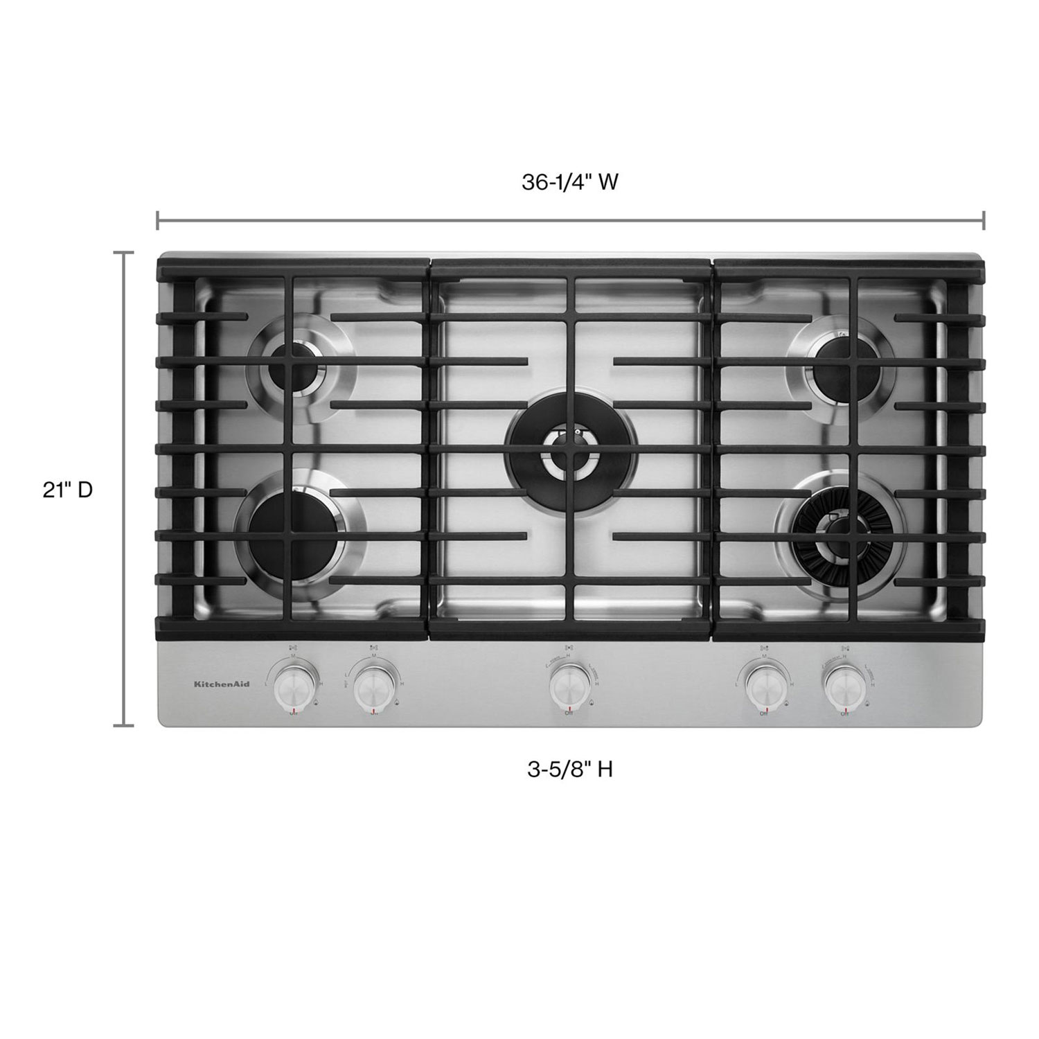 KitchenAid 36" 5-Burner Gas Cooktop - Stainless Steel