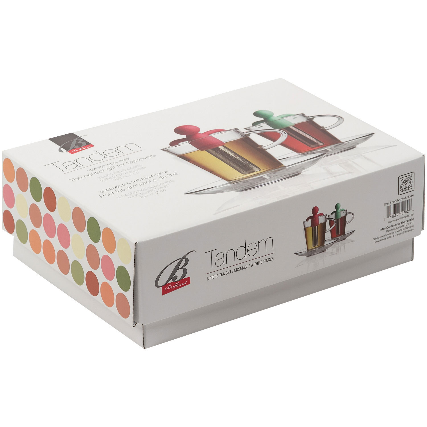 Brilliant Tandem 175ml Tea Cup & Saucer with Smiley Tea Infusers - Set of 2