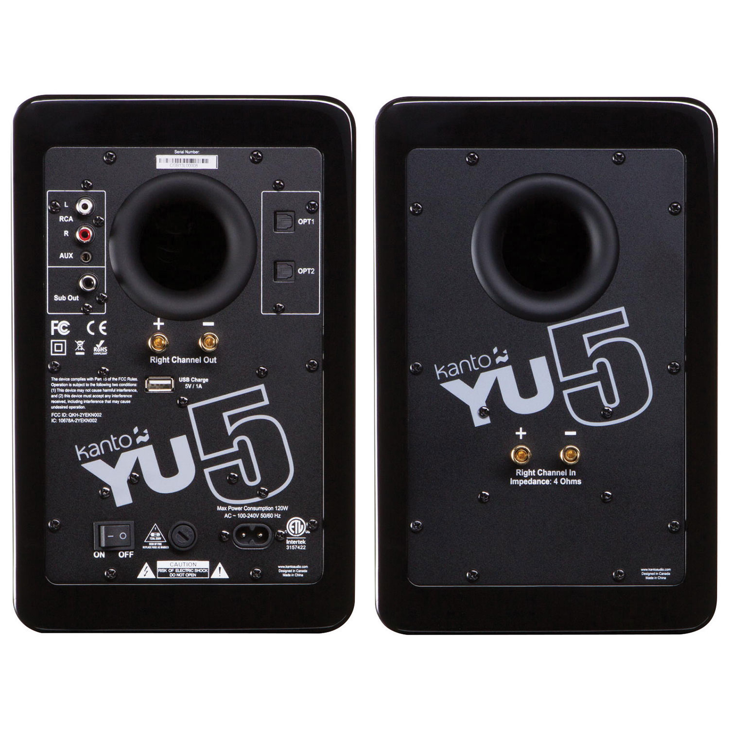 Haut-parleur d'étagère Bluetooth 80 W YU5 de Kanto - Noir brillant - Paire