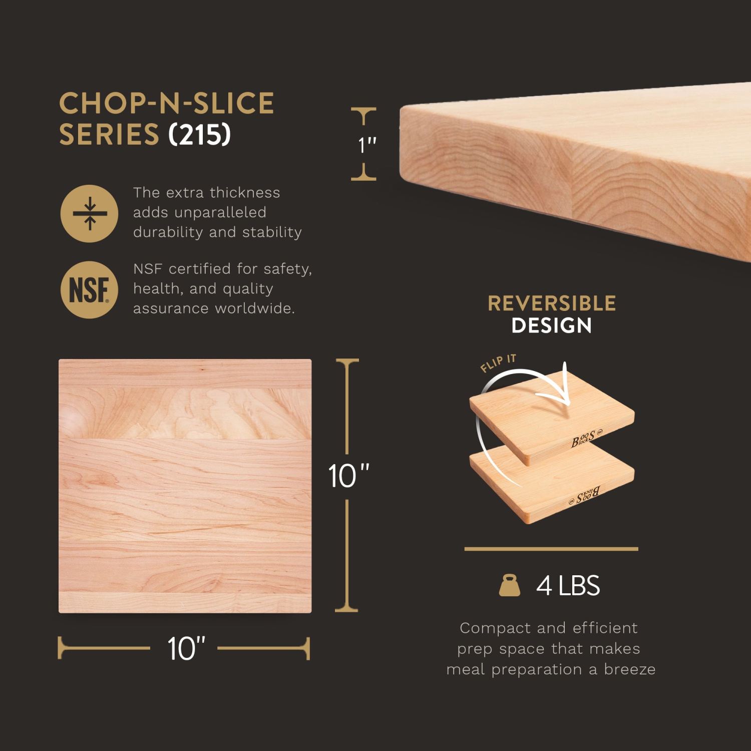 BoosBlock – planche à découper à grain Maple Edge, 10 x 10 à 1 po d’épaisseur