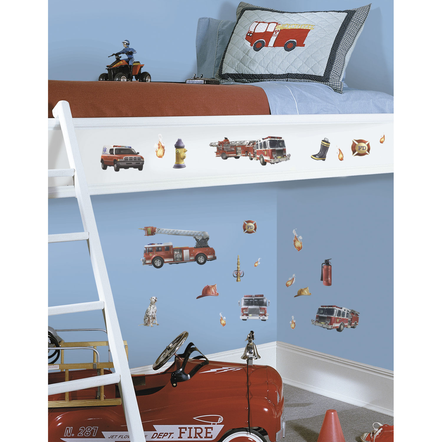 RoomMates Fire Brigade Peel and Stick Wall Decals - Red