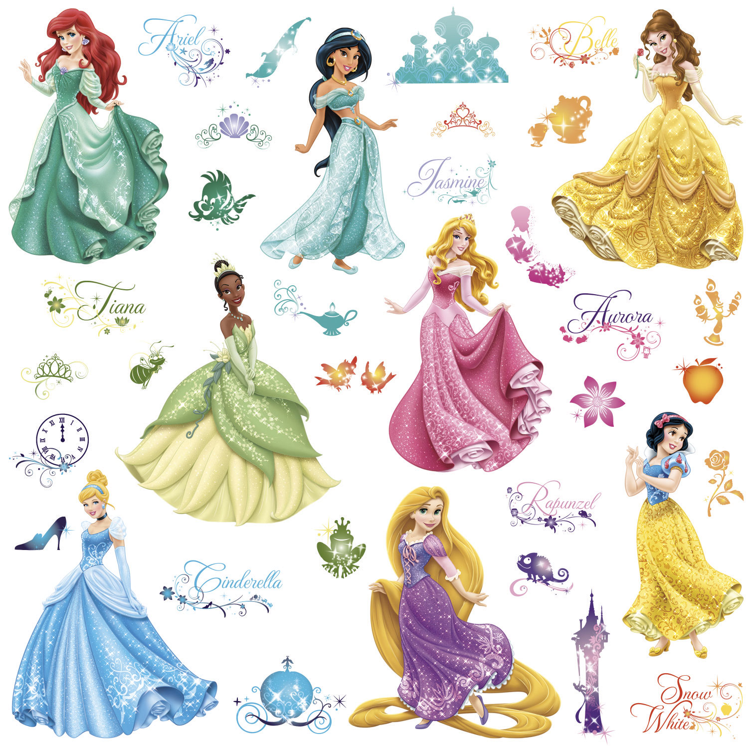 RoomMates Disney Princess Royal Debut Peel and Stick Wall Decals - Pink/Blue/Green