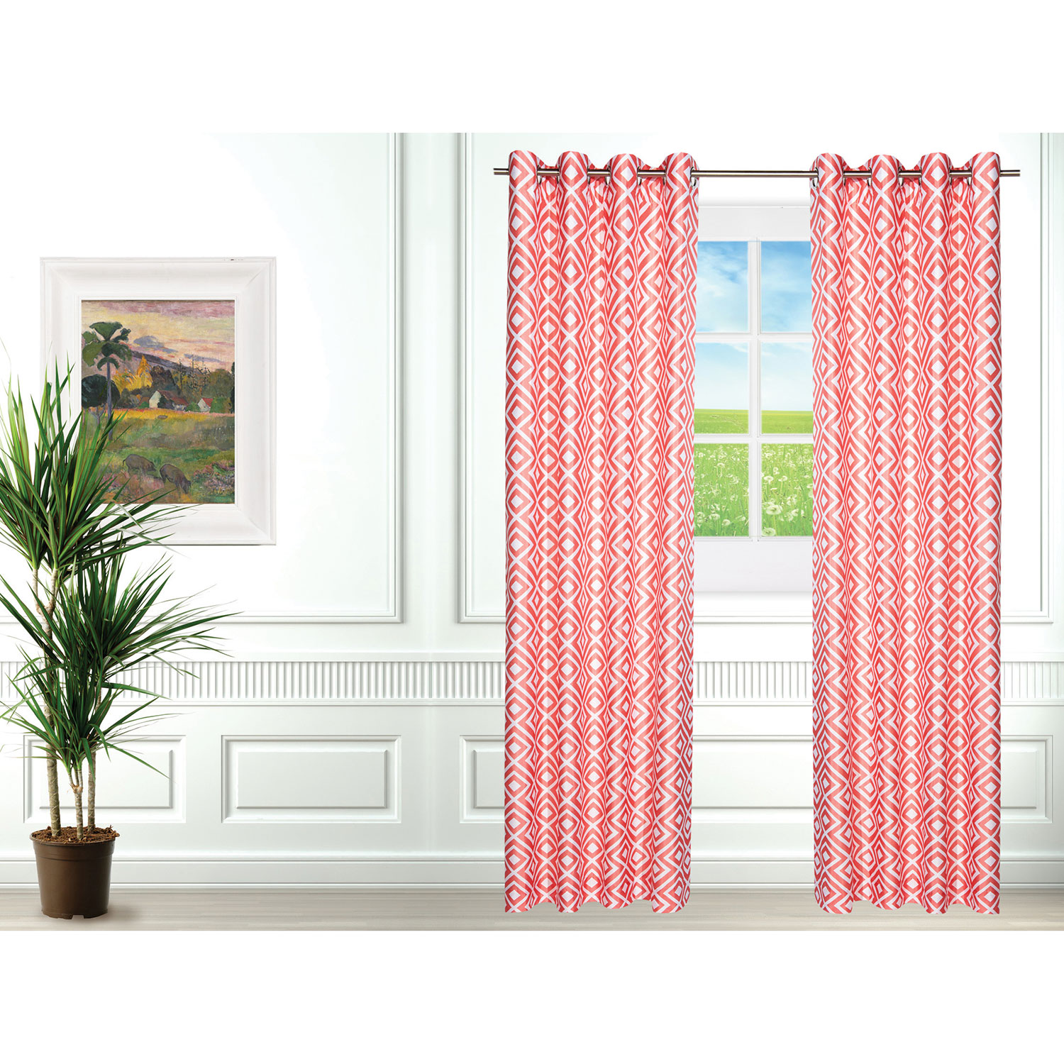 Rideau Chelsea de Gouchee Design - Ensemble de 2 - Corail - Blanc