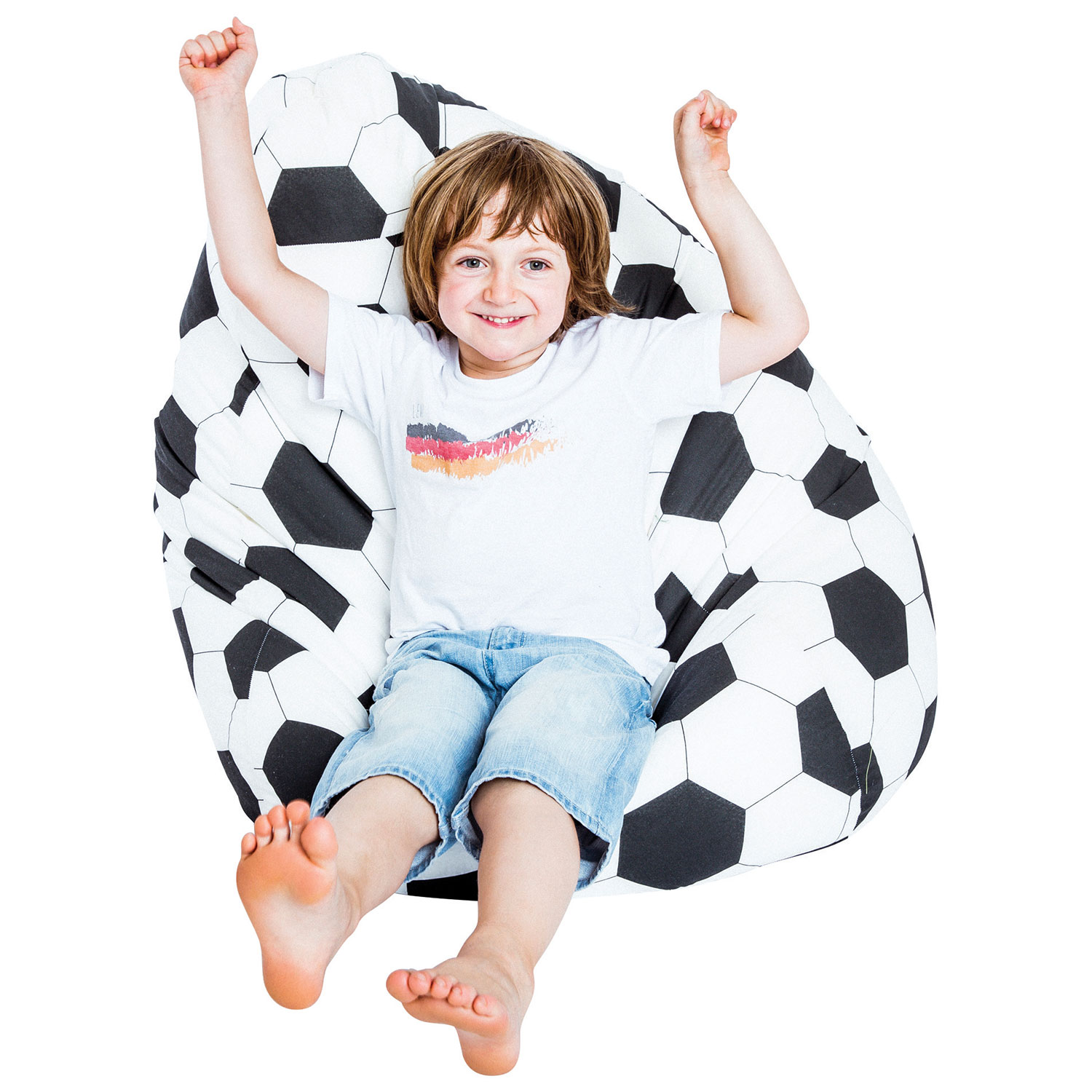 Fauteuil poire contemporain Fussball en coton certifié OEKO-TEX - Noir - Blanc