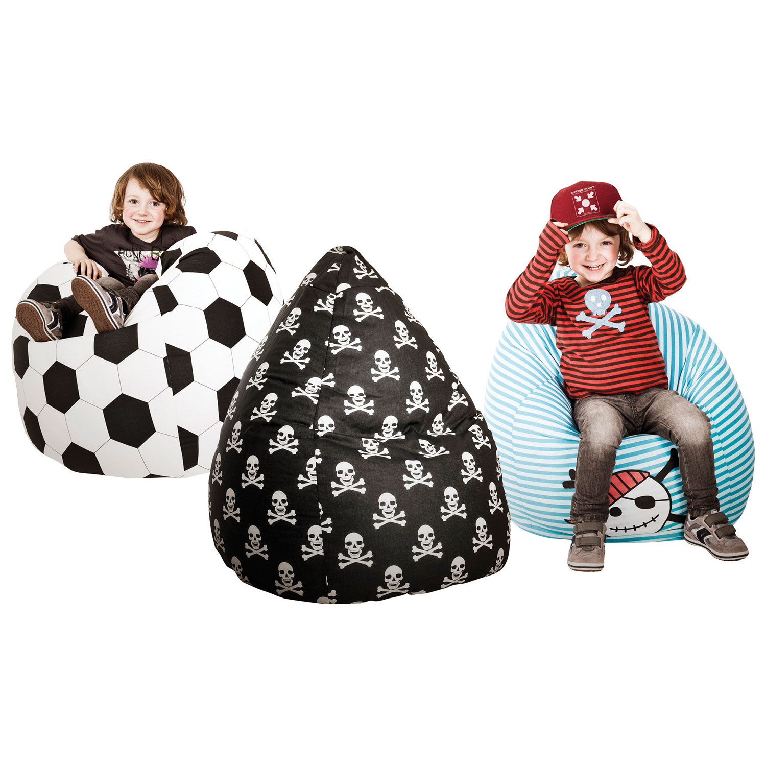 Fauteuil poire contemporain Fussball en coton certifié OEKO-TEX - Noir - Blanc