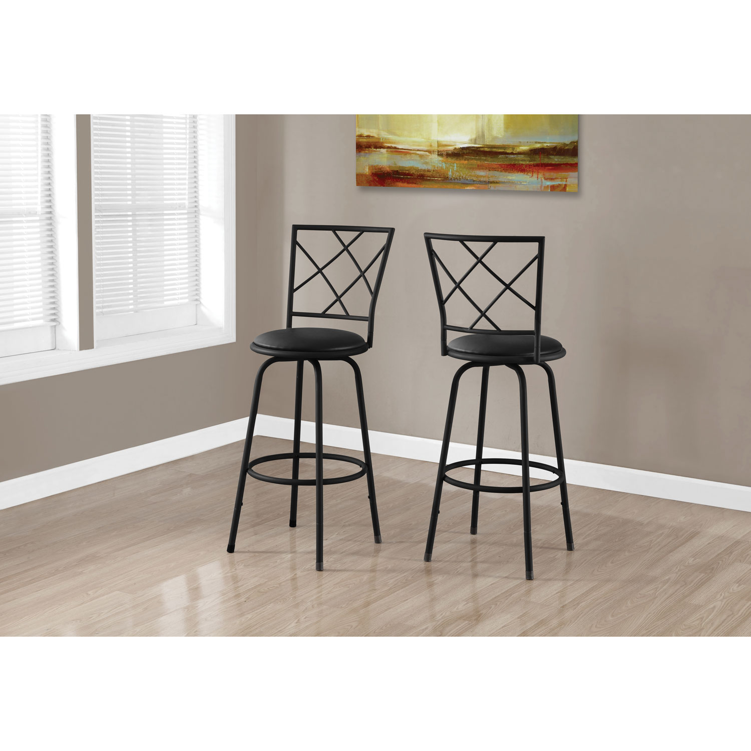Contemporary Faux Leather Barstool - Set of 2 - Black