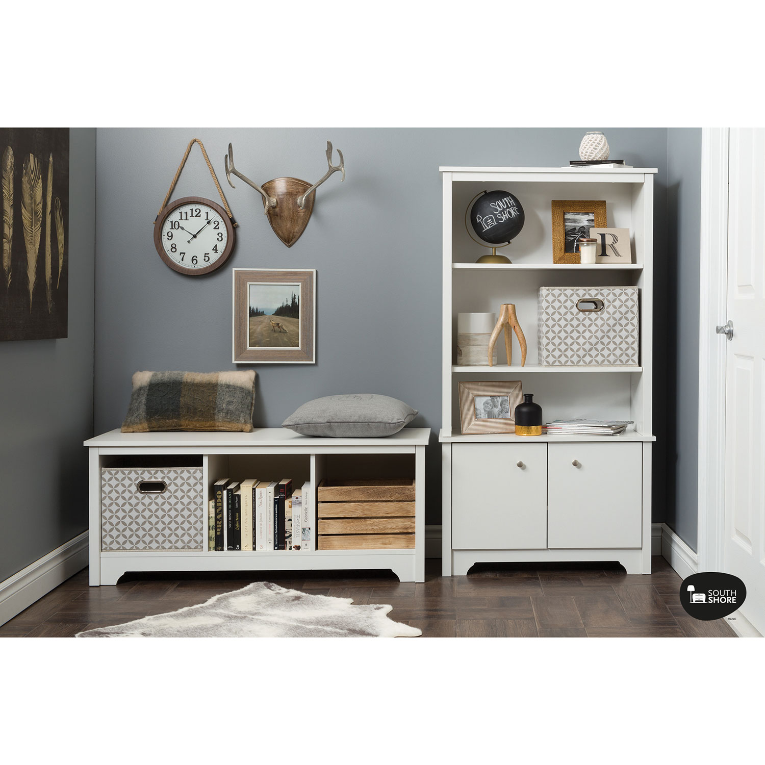 Vito Transitional 3-Shelf Storage Bench - White