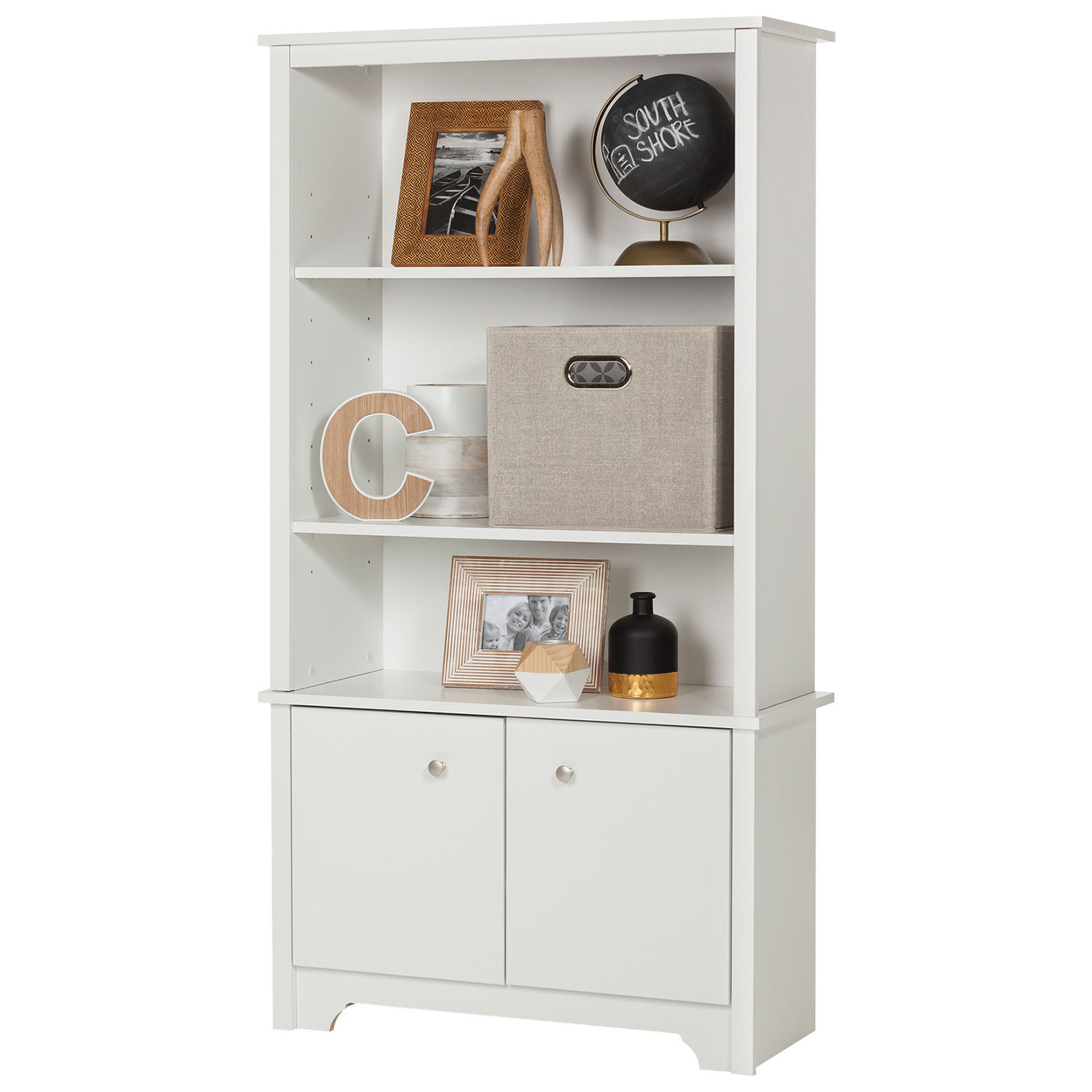 Bibliothèque de style transitionnel de Vito à 3 tablettes - Blanc