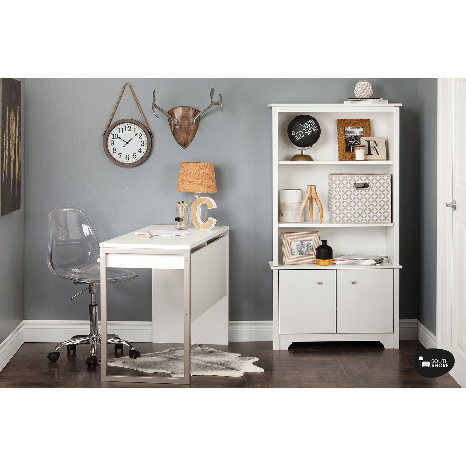 Bibliothèque de style transitionnel de Vito à 3 tablettes - Blanc