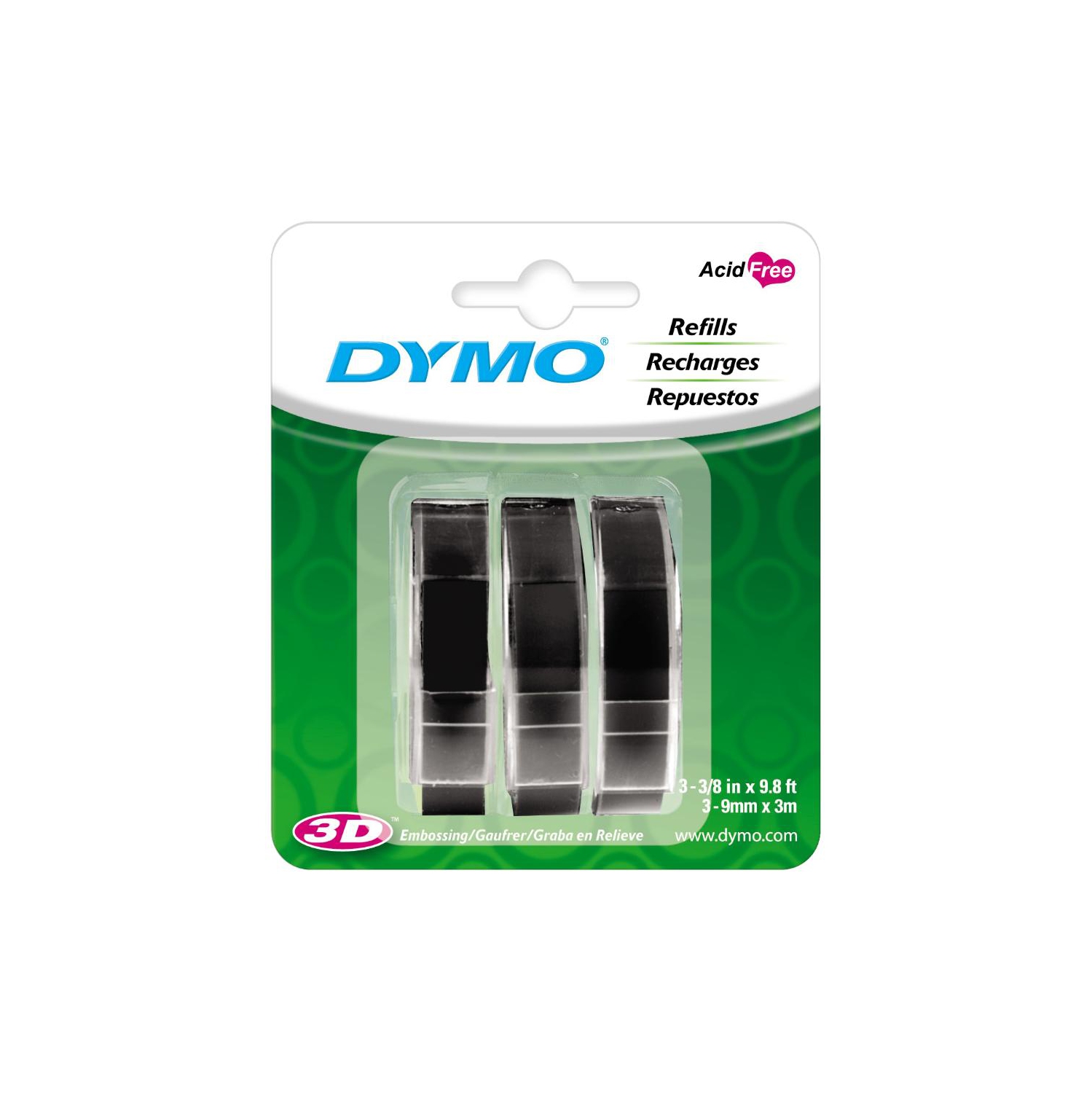 Paquet de 3 rubans de rechange pour étiqueteuse, noir lustré, 3/8 po x 116 po